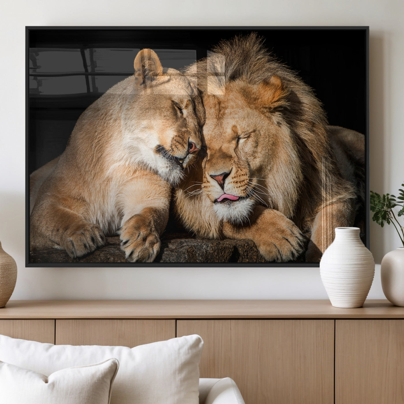 MGV-FP-60X30-3P - Lion and Lioness Wall Art Print Canvas | 3-Panel African Wildlife Canvas Print | Animal-Themed Art