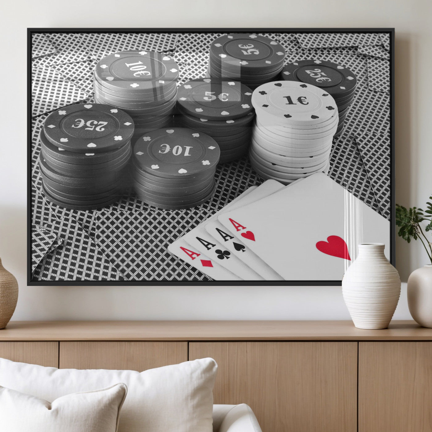 MGV-FP-60X30-3P - Poker Game Cards Wall Art Canvas, Multi Panel Wall Art Canvas Print
