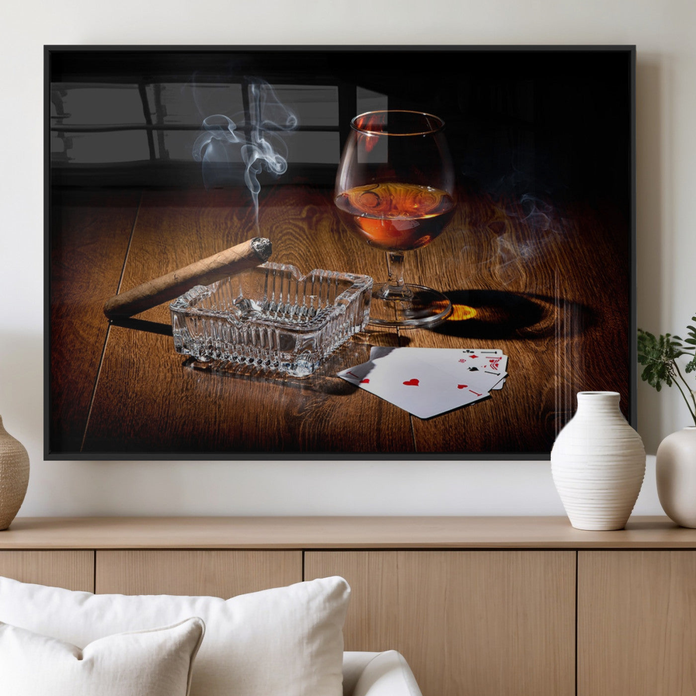 MGV-FP-60X30-3P - Whiskey Cigar Wall Art Canvas Print Kitchen Wall