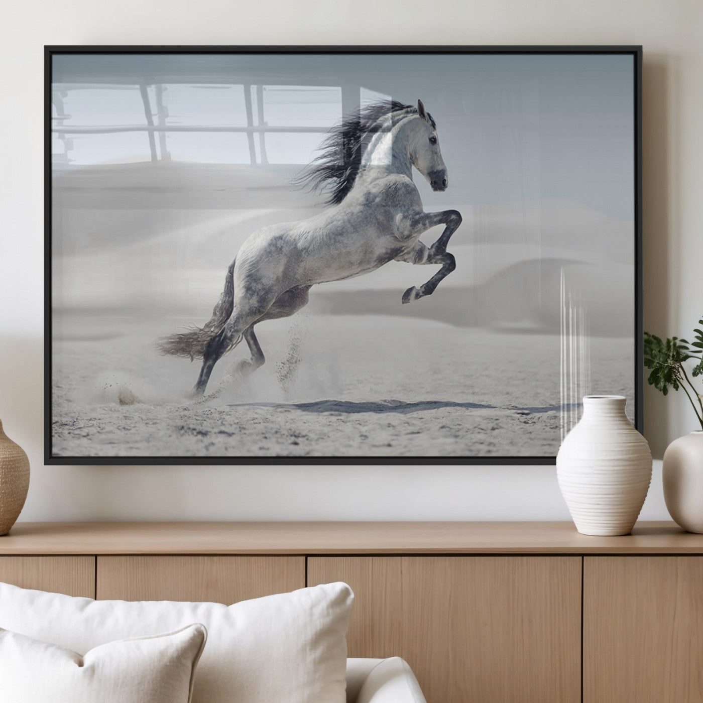 MGV-FP-36X24-3P - Prancing Horse on Dessert Large Wall Art Animal Canvas Print