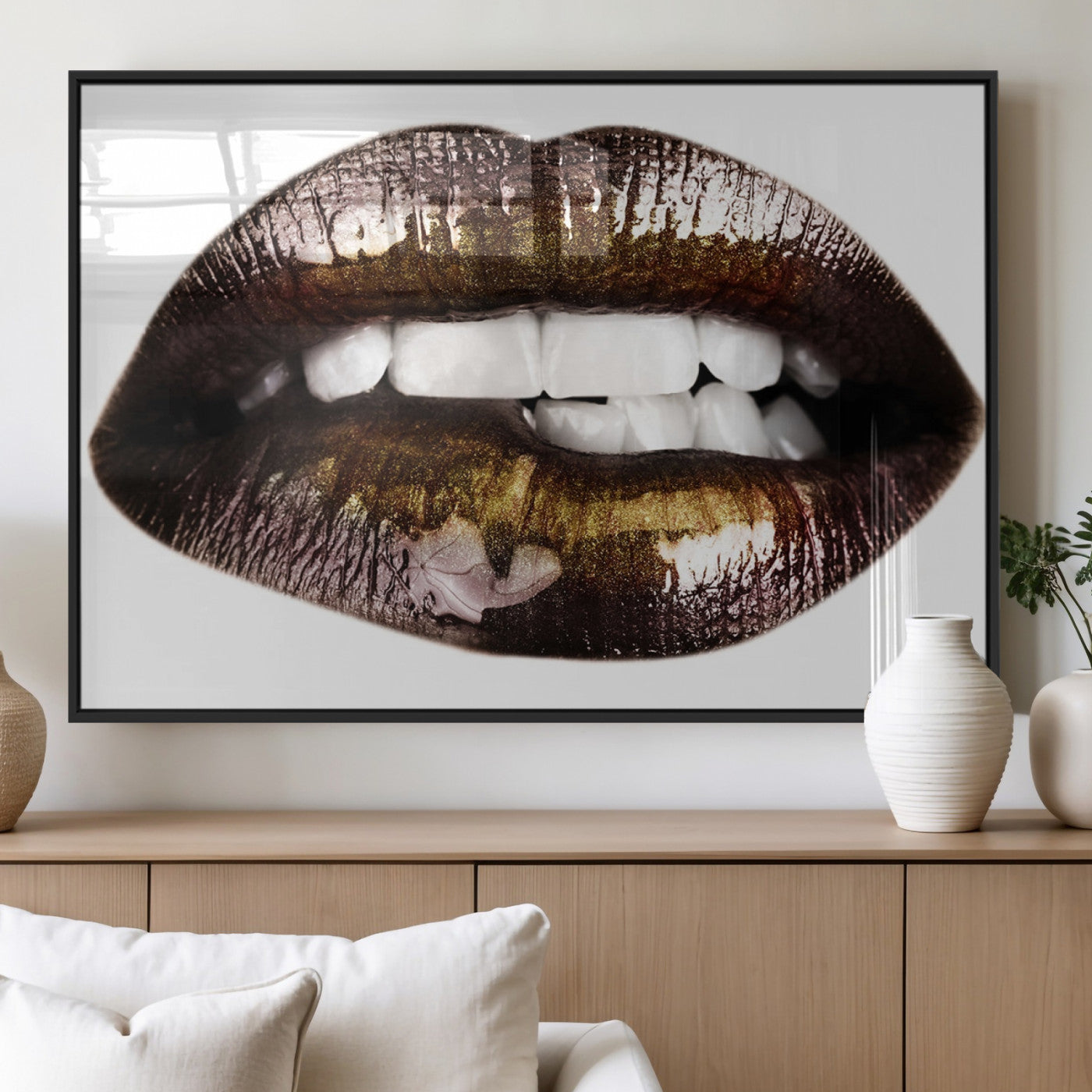MGV-FP-60X30-3P - Close Up Lips Wall Art Canvas Print