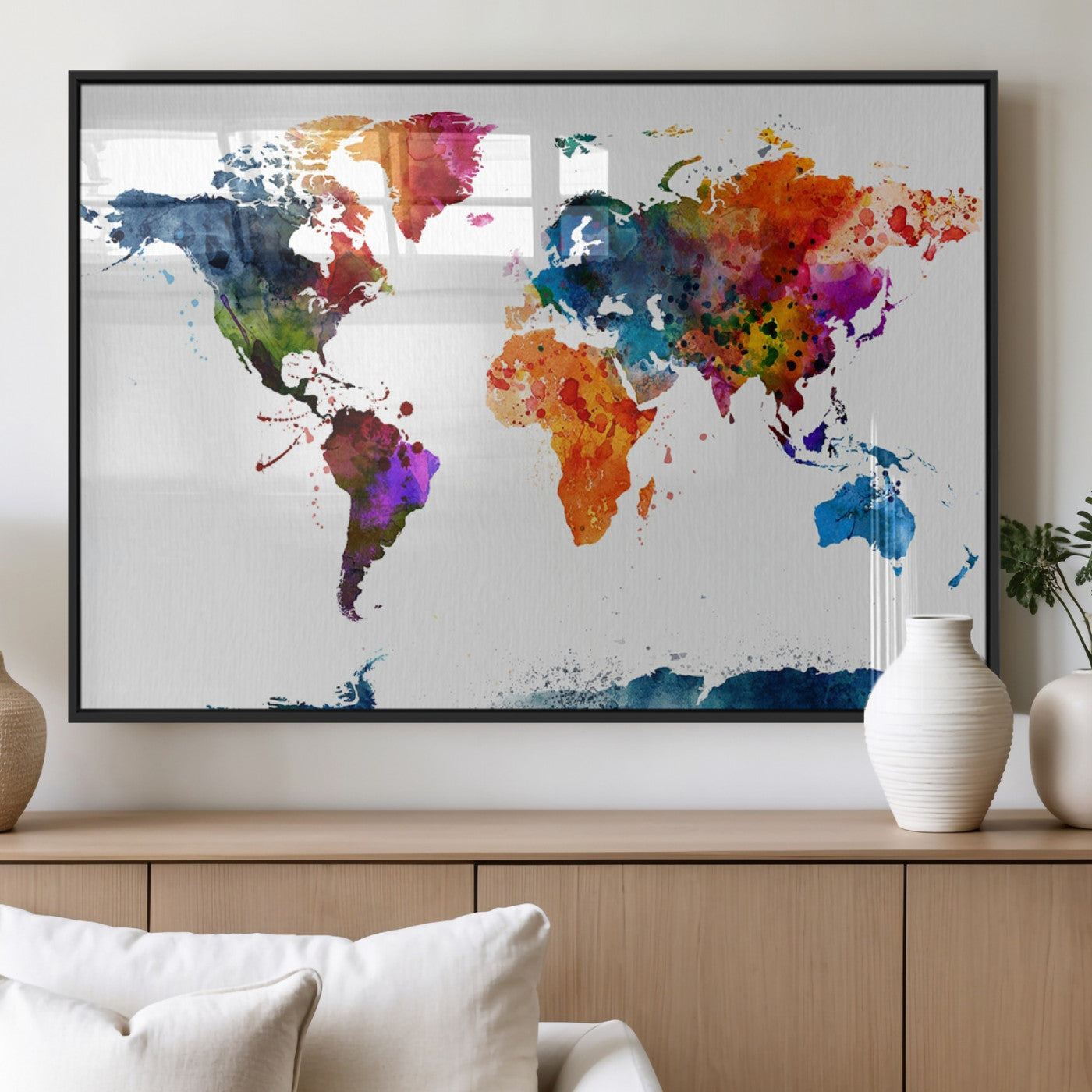 MGV-FP-60X30-3P - Push Pin World Map Canvas Print – Framed Wall Art for Couples to Track Their Travels – Anniversary