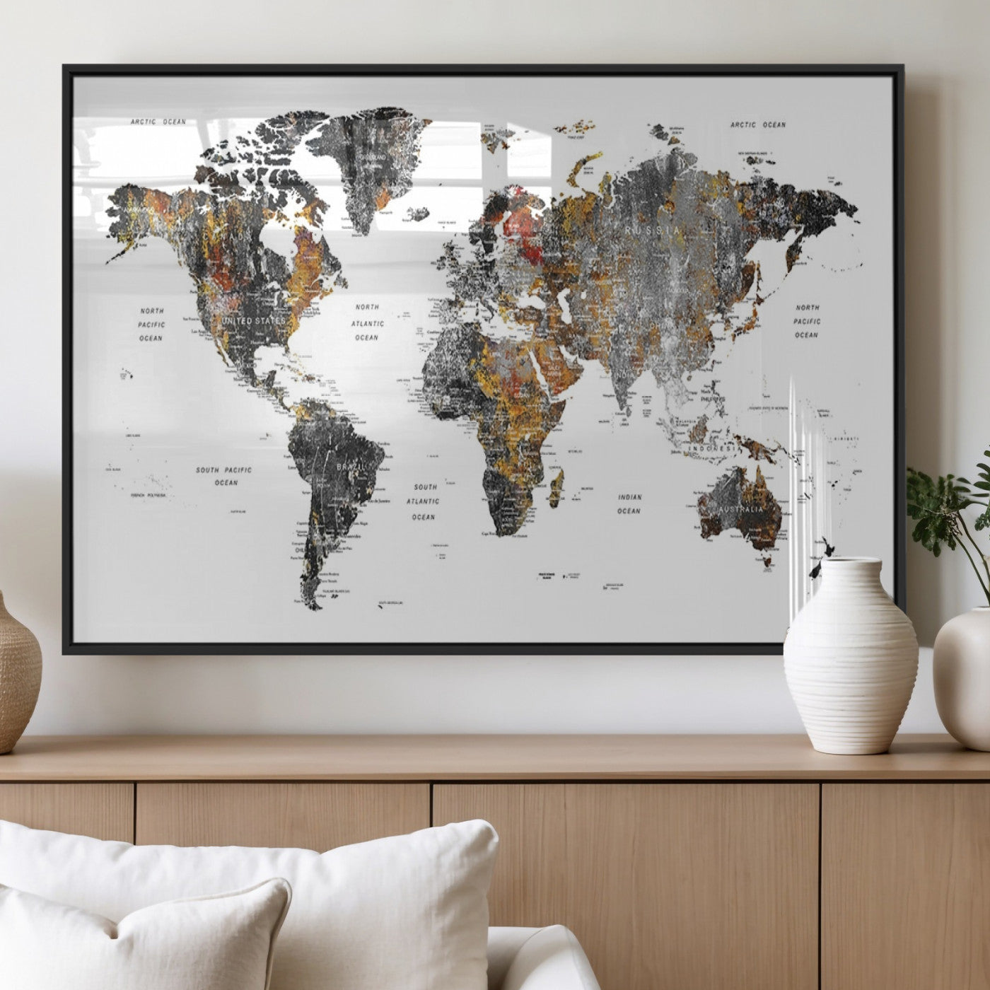 MGV-FP-60X30-3P - World Map Wall Art Canvas Print for Home and Office Decor