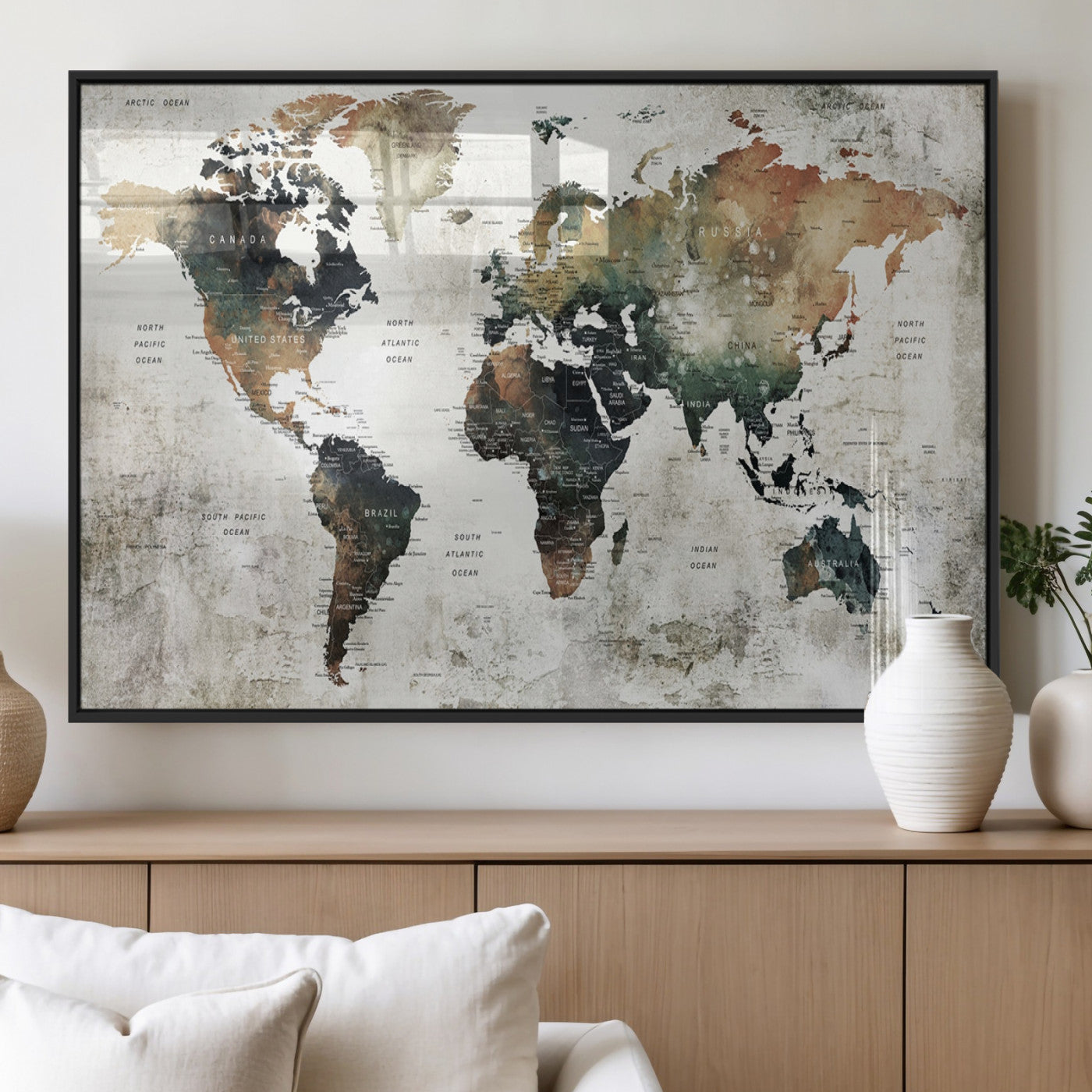 MGV-FP-36X24-3P - Push Pin World Map Canvas Print – Framed Wall Art for Couples to Track Their Travels – Anniversary