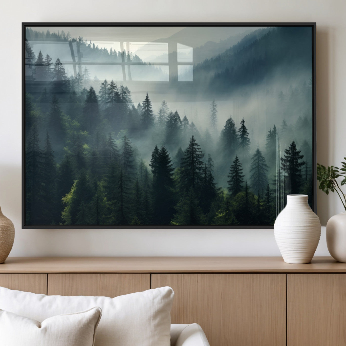 MGV-FP-36X24-3P - Captivating Misty Forest Wall Art Premium Canvas Print a Foggy and Serene Atmosphere Art