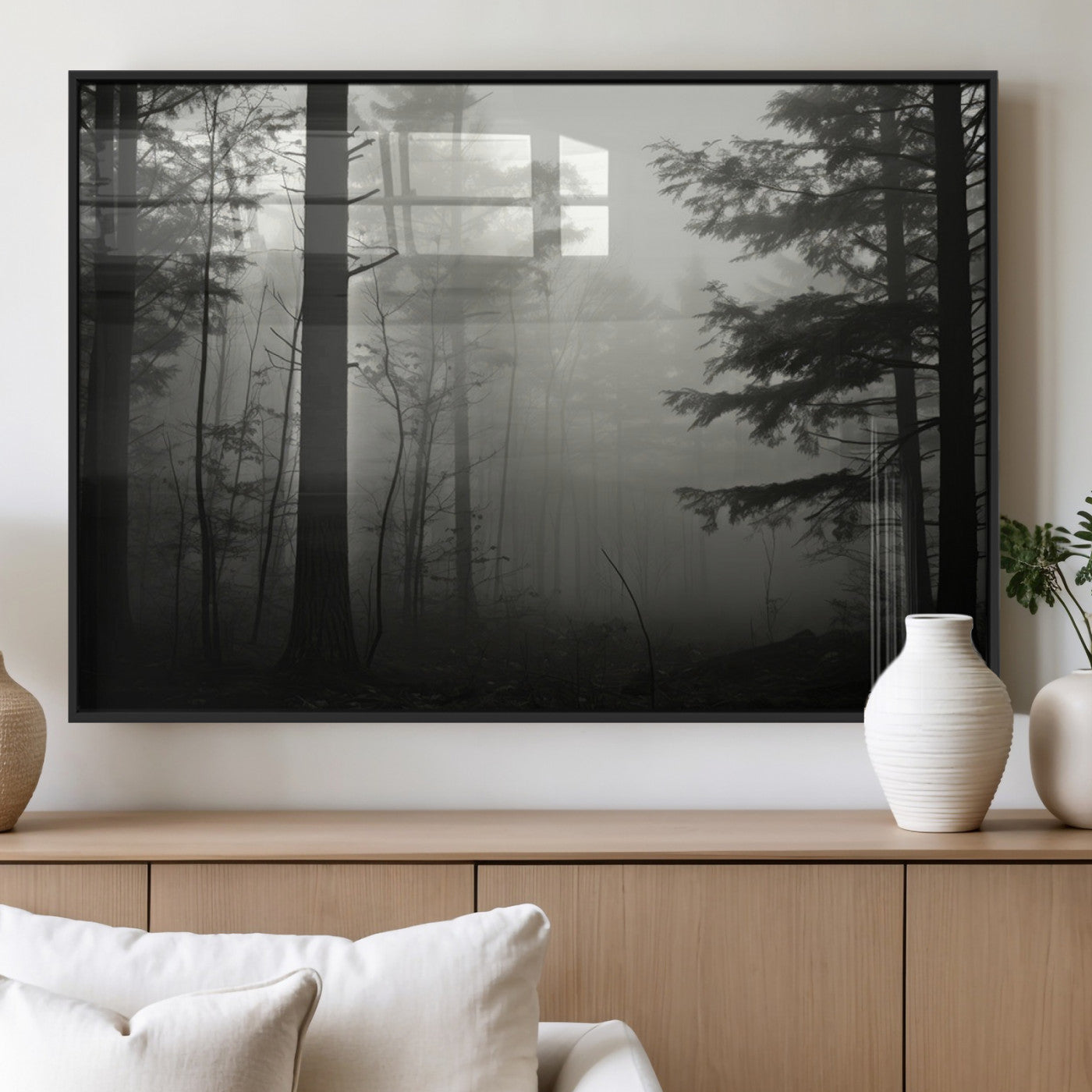 MGV-FP-60X30-3P - Misty Forest Wall Art Premium Canvas Print a Foggy and Serene Atmosphere - Nature Wall Art