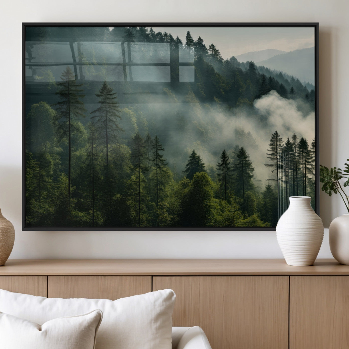 MGV-FP-60X30-3P - Misty Forest Wall Art Premium Canvas Print a Foggy and Serene Atmosphere