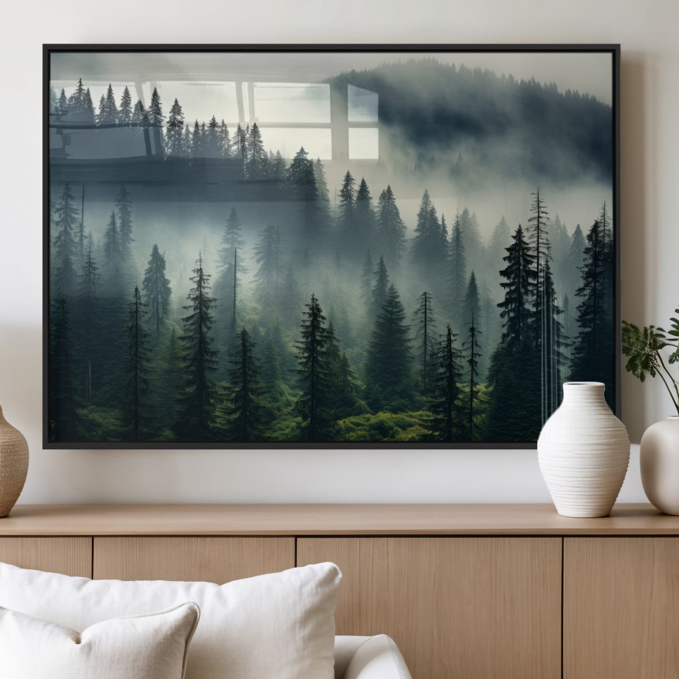 MGV-FP-60X30-3P - Captivating Misty Forest Wall Art Premium Canvas Print a Foggy and Serene Atmosphere