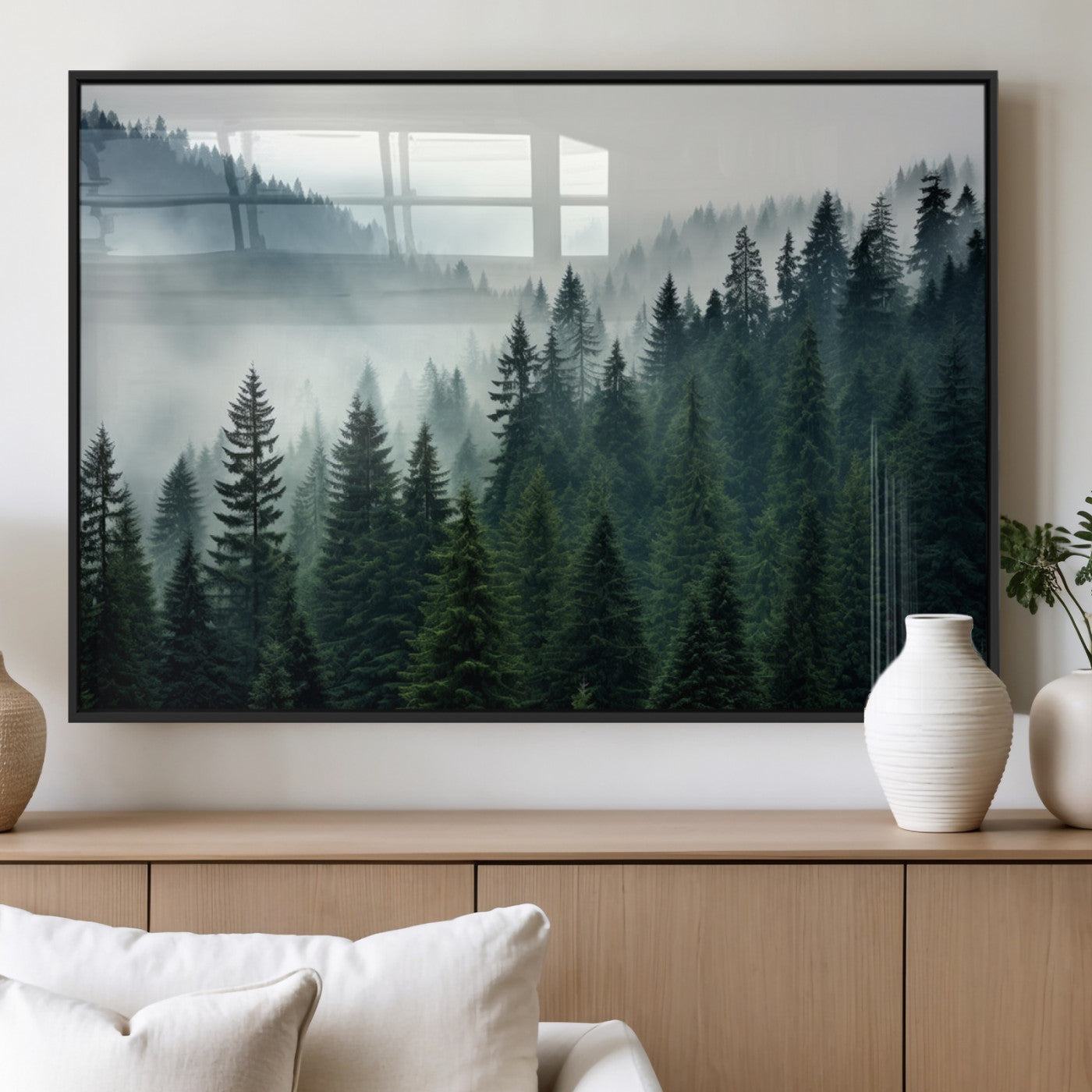 MGV-FP-60X30-3P - Captivating Misty Forest Wall Art Premium Canvas Print, Foggy and Serene Atmosphere Canvas Print