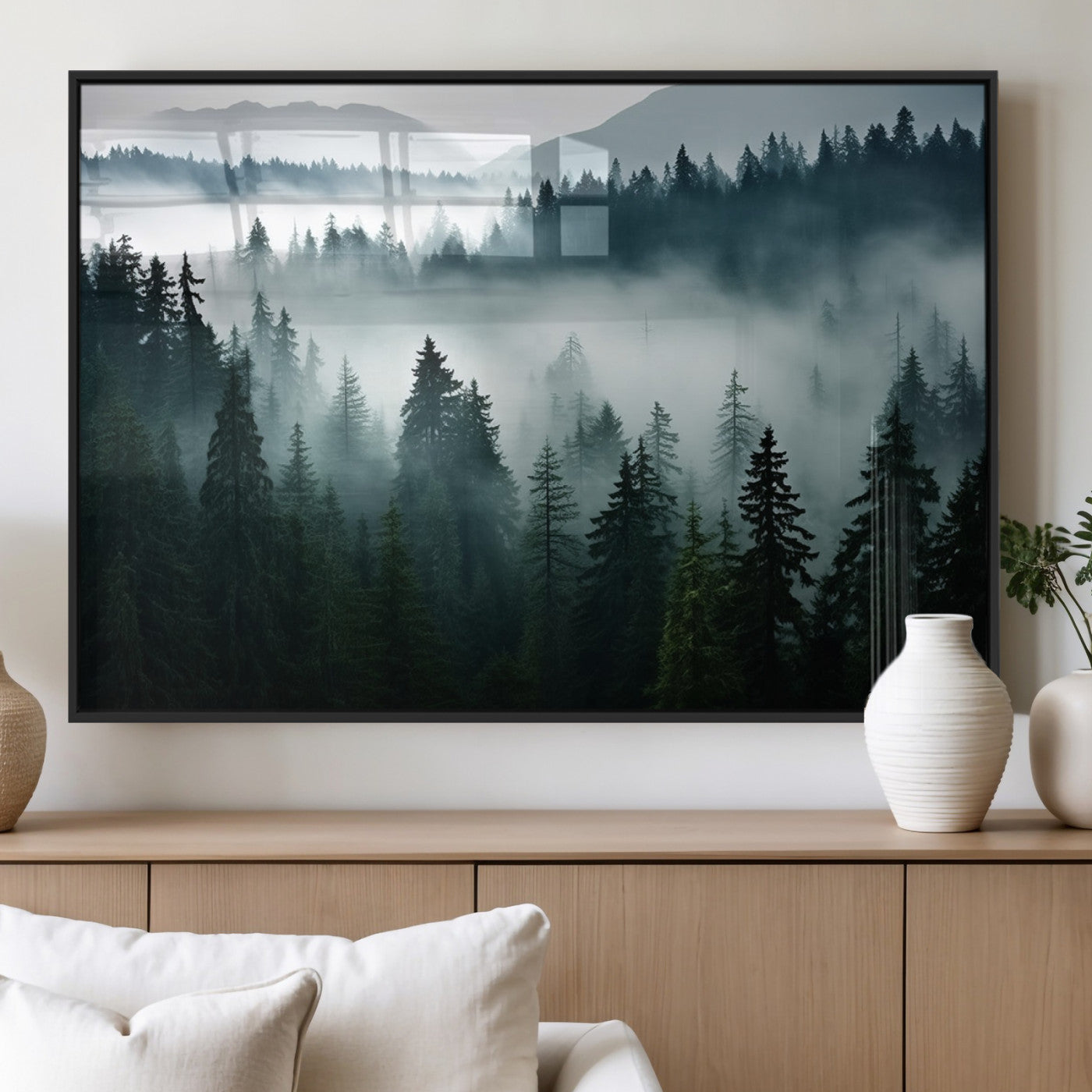 MGV-FP-60X30-3P - Captivating Misty Forest Wall Art Canvas, Premium Canvas Print a Foggy and Serene Atmosphere