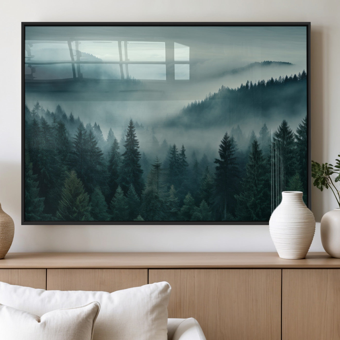 MGV-FP-60X30-3P - Captivating Misty Foggy Forest Wall Art Premium Canvas Print