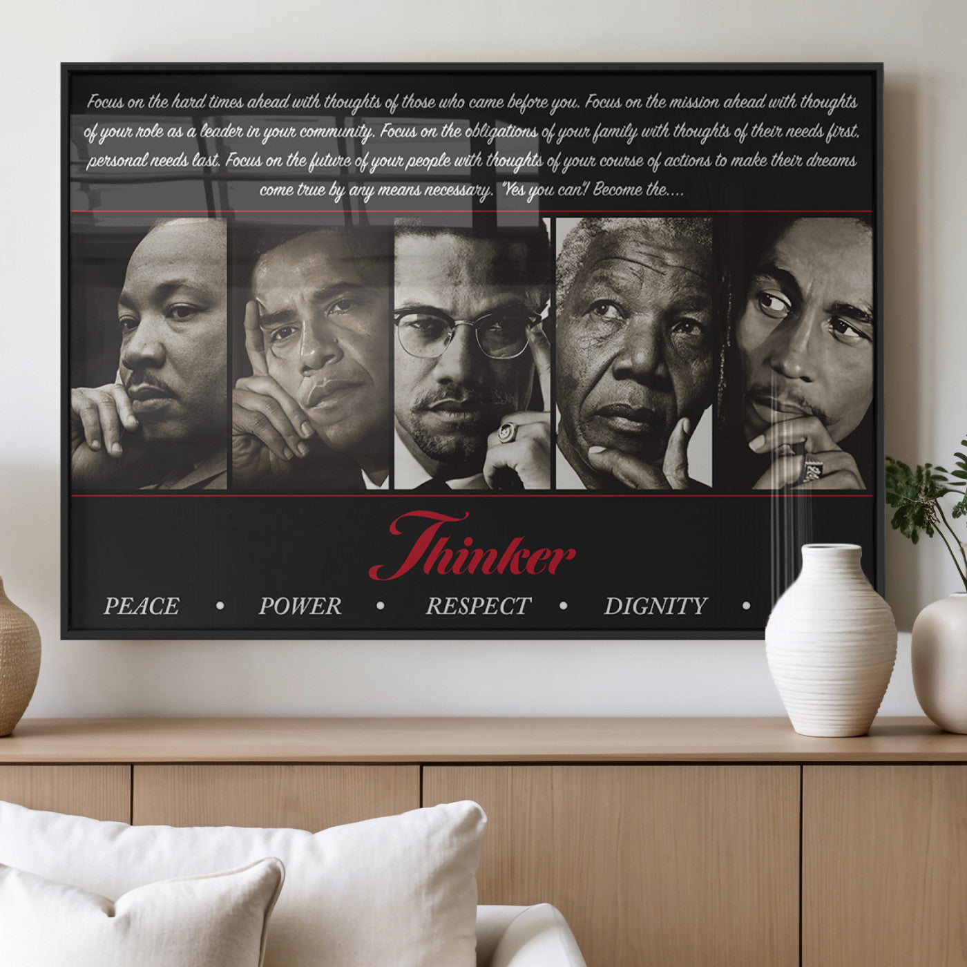 MGV-FP-36X24-3P - Thinkers of Wall Art Canvas Print - Inspirational Wall Art Featuring Icons of Peace, Power, and