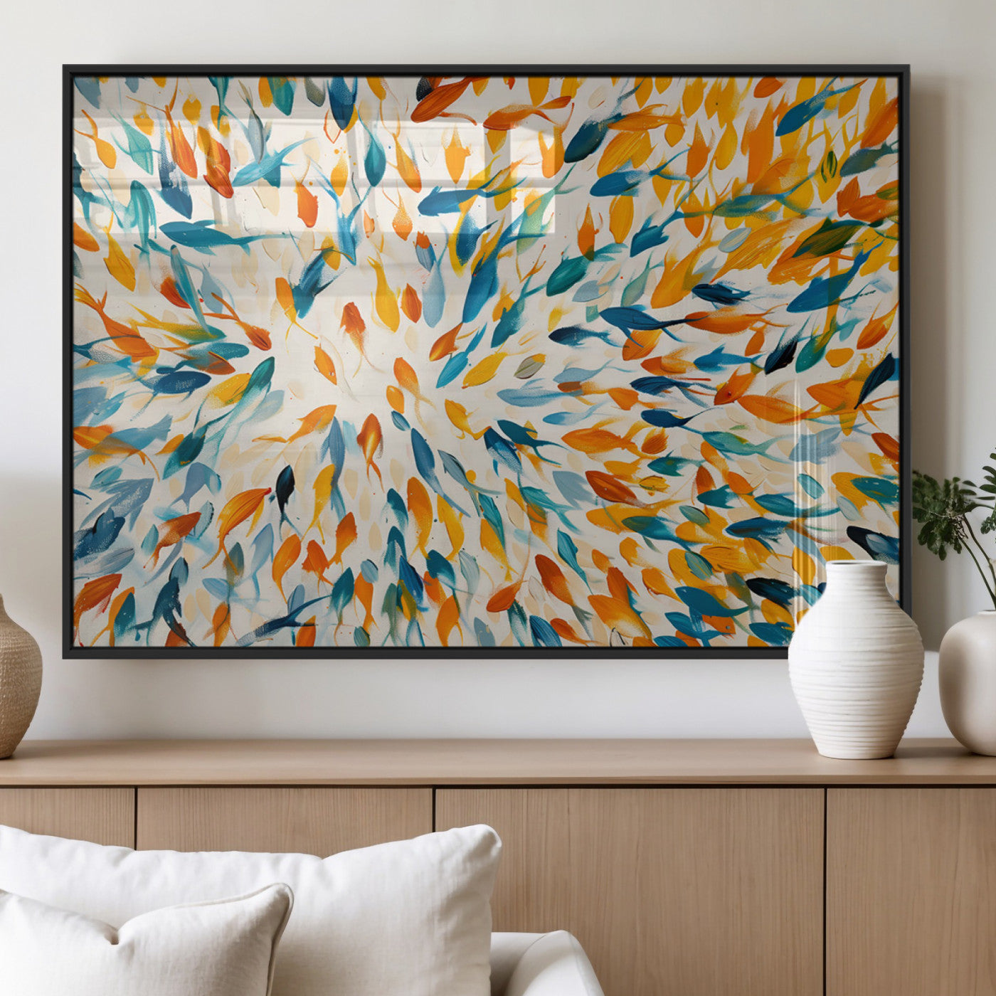 59969-MGV-FP-36X24-3P_Black-Colorful Fish Wall Art Print – Abstract Ocean-Inspired Wall Art for Modern Spaces | Framed Canvas,