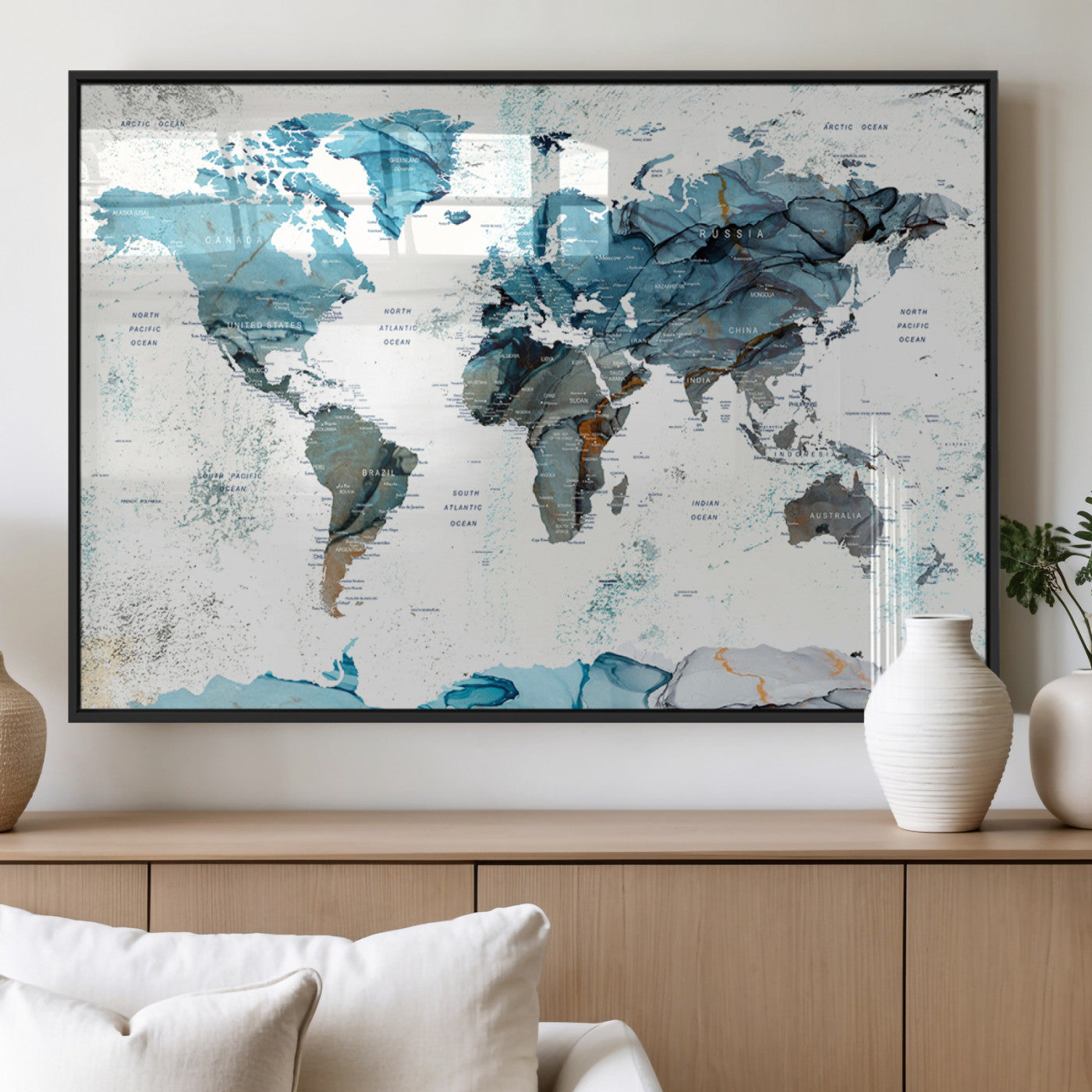MGV-FP-36X24-3P - Push Pin World Map Canvas Print – Framed Wall Art for Couples to Track Their Travels – Anniversary