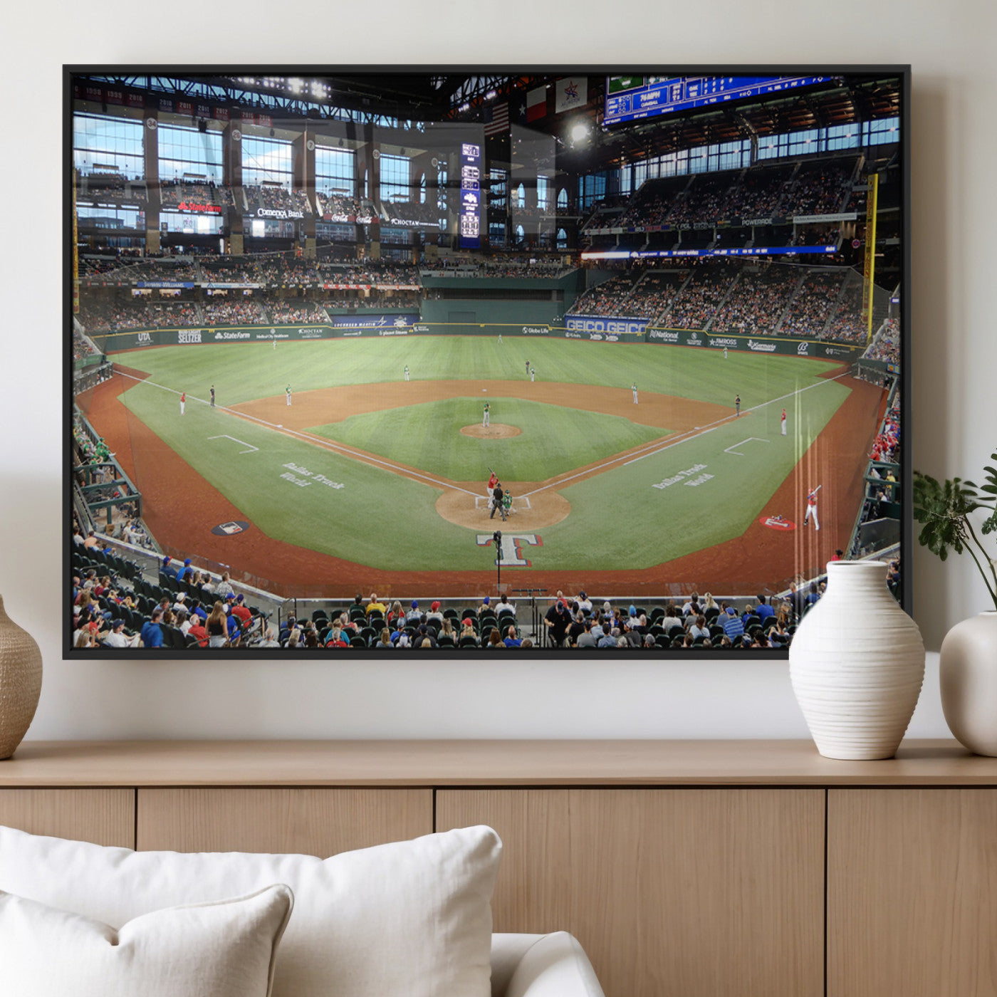 MGV-FP-60X30-3P - Texas Rangers Baseball Team Print - Arlington Globe Life Field Stadium Canvas Print Wall Art