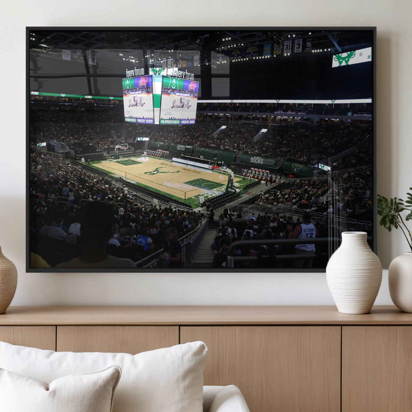 MGV-FP-60X30-3P - Milwaukee Bucks Basketball Print - Fiserv Forum Stadium Wall Art Canvas Print