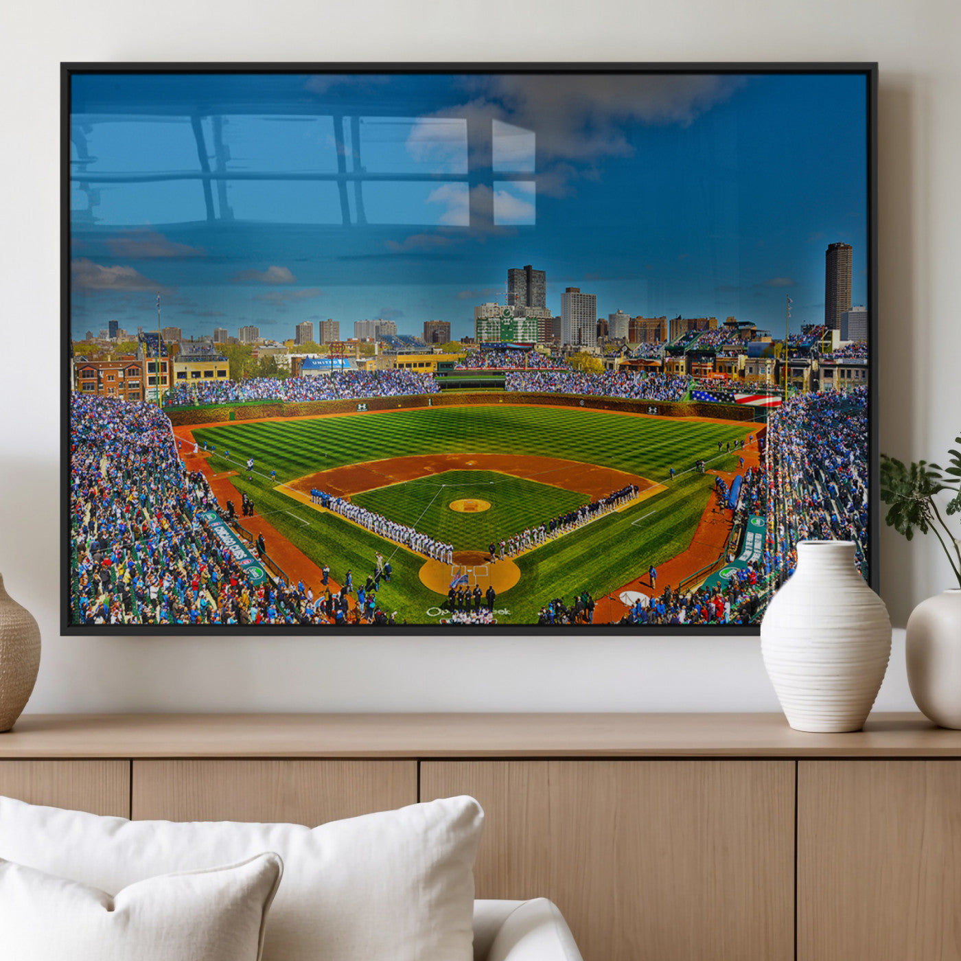 MGV-FP-60X30-3P - Wrigley Field Chicago Cubs Canvas Wall Art - Iconic Baseball Stadium Print for Sports Lovers - Ready