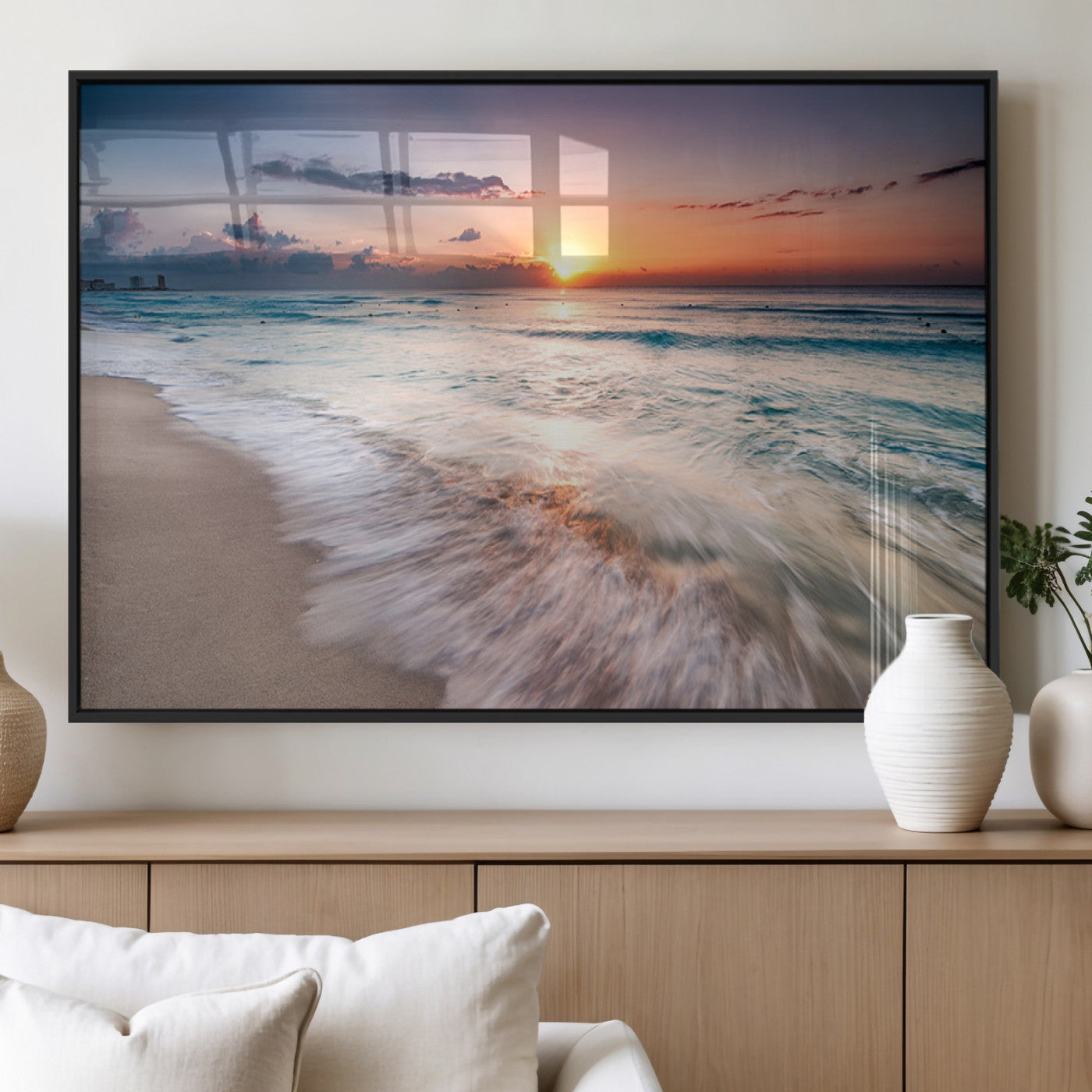 MGV-FP-60X30-3P - Sunset Beach Wall Art – Soothing Coastal Landscape, Ready to Hang for Tranquil Home Decor