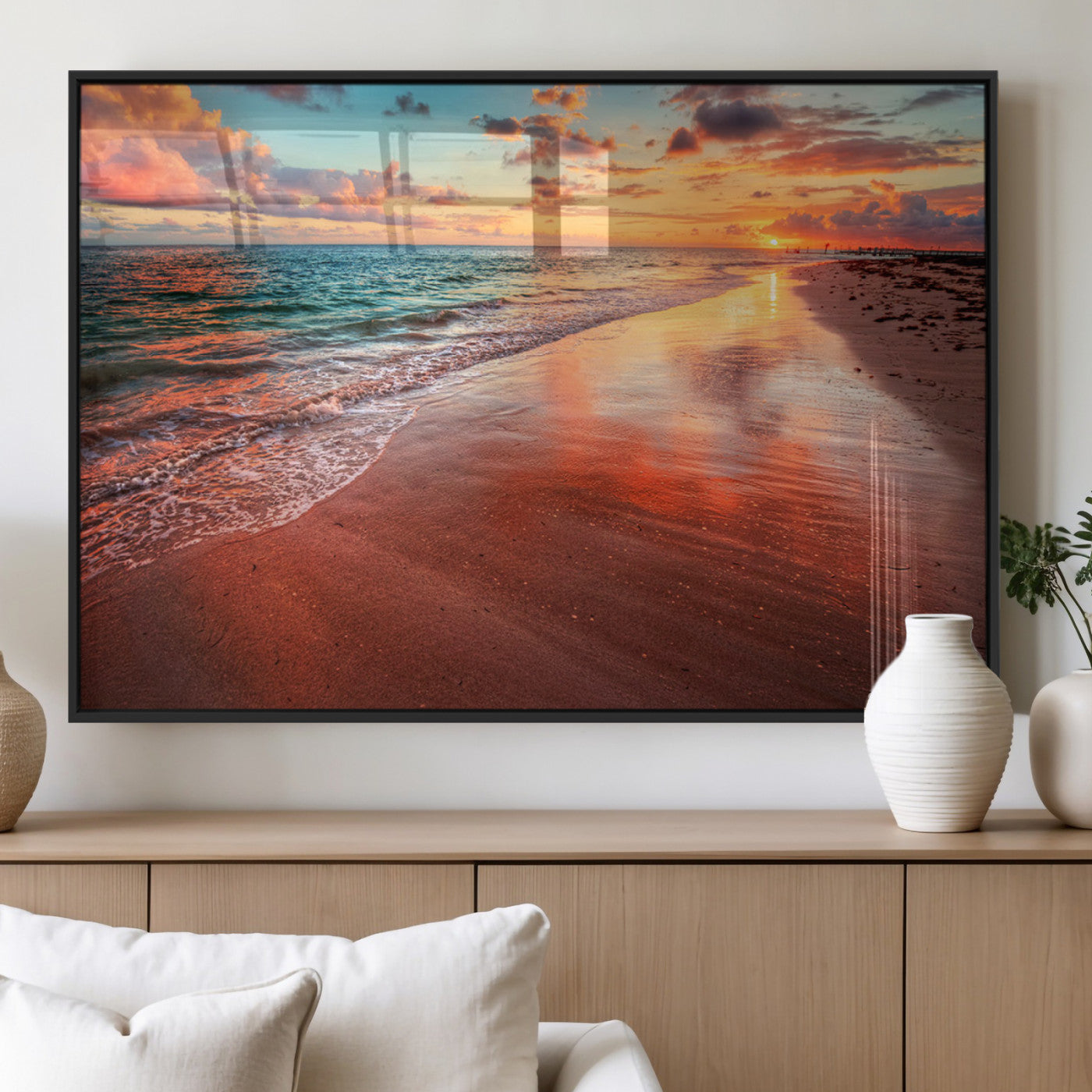 MGV-FP-60X30-3P - Sunset Beach Wall Art | Ocean Canvas Print | Coastal Wall Art | Tranquil Sunset Canvas Print