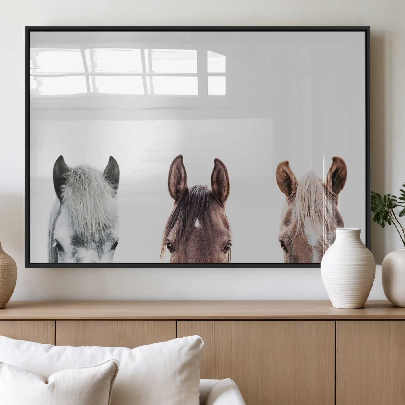 MGV-FP-36X24-3P - Horse Wall Art - Minimalist Horse Triptych Wall Art – Modern 3-Panel Giclée Canvas Featuring Horse