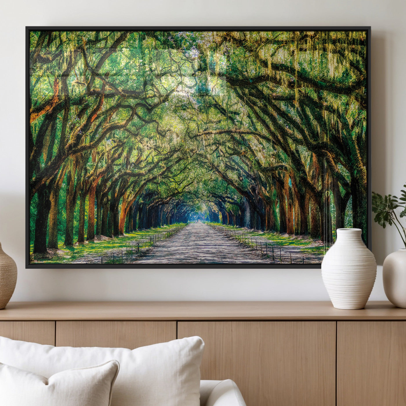 MGV-FP-60X30-3P - Serene Tree Tunnel Wall Art Canvas Print – Pathway Under Canopy of Lush Green Trees, Nature-Inspired