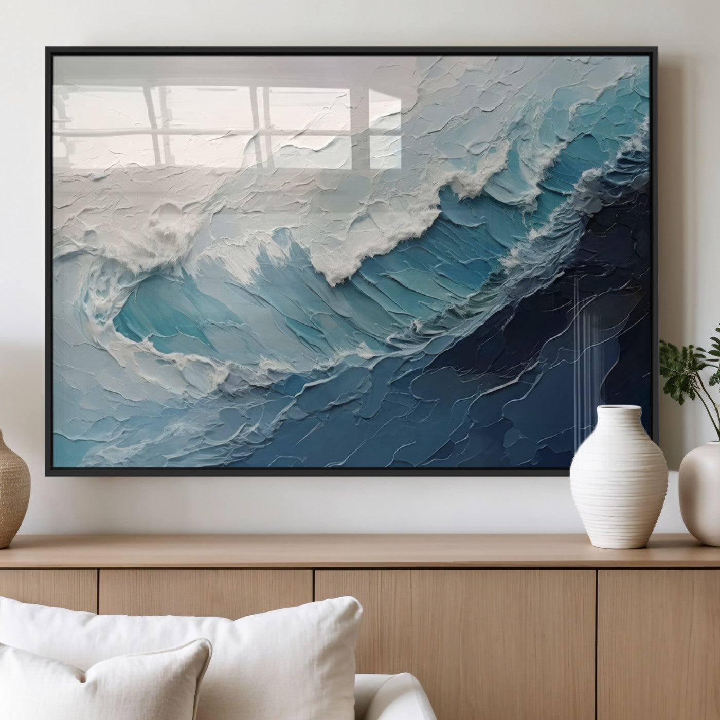 MGV-FP-60X30-3P - Ocean Wave Canvas Wall Art Print - Coastal Wall Decor for Living Room - Large Ocean Wave Wall Art