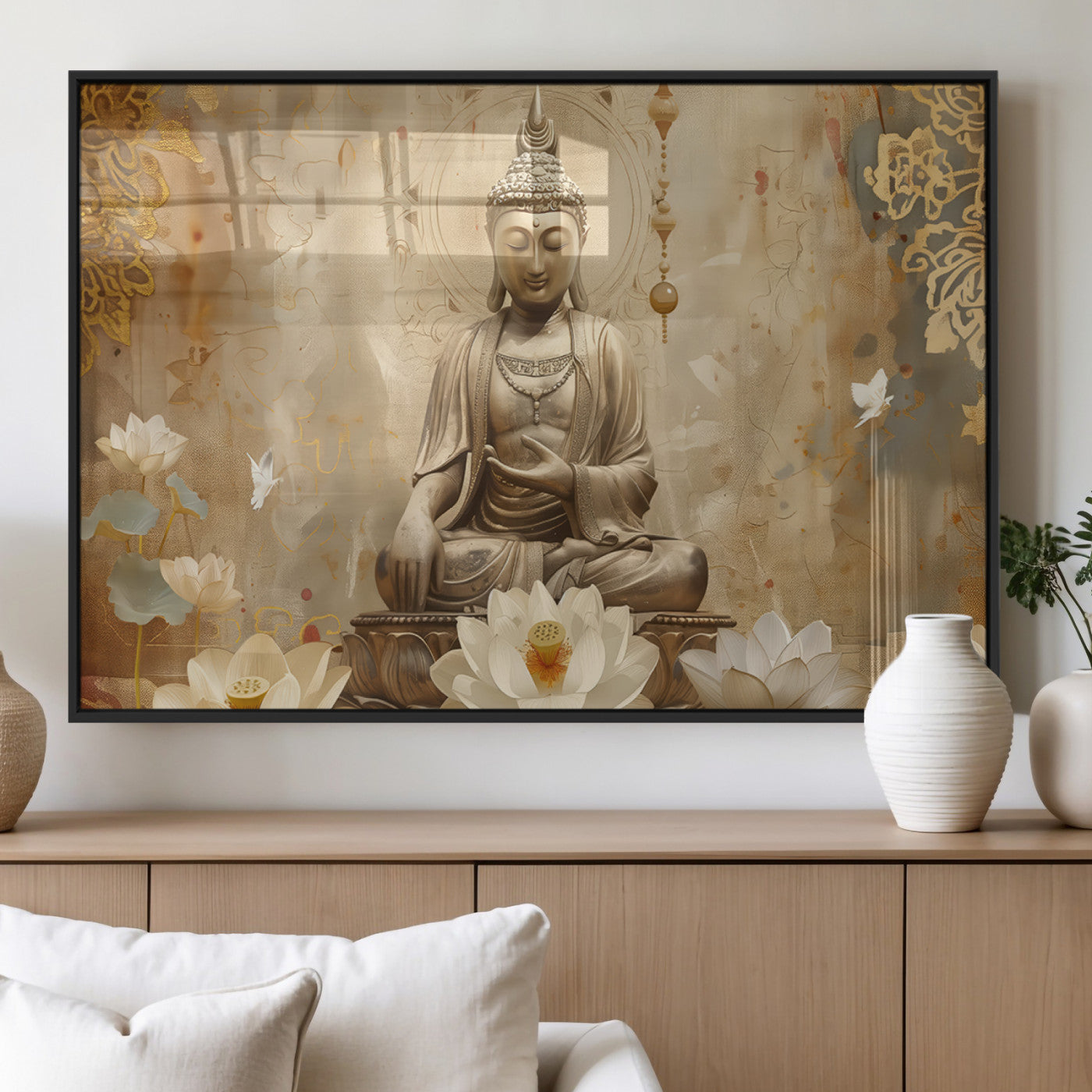 MGV-FP-60X30-3P - Buddha Wall Art Canvas Print, Buddha Meditation Room Decor, Yoga Room Wall Decor