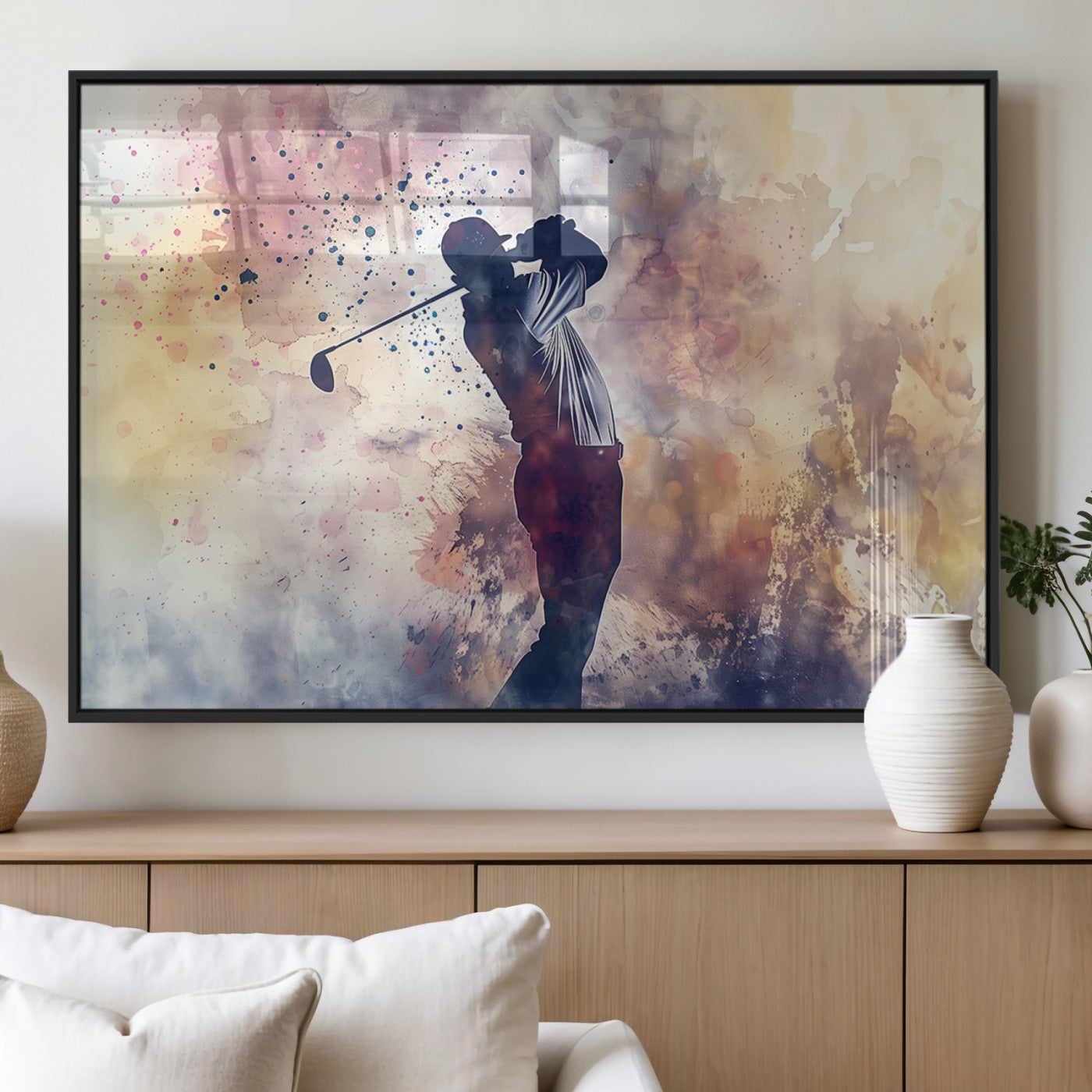 MGV-FP-60X30-3P - Abstract Watercolor Golf Player Wall Art Canvas Print
