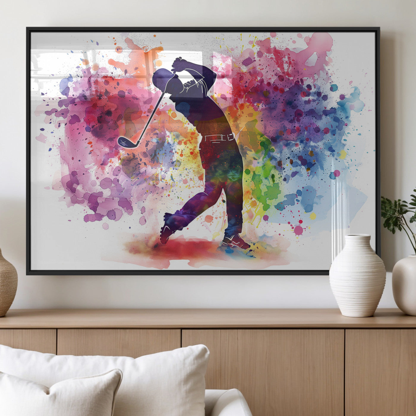 MGV-FP-60X30-3P - Colorful Golfer Swing Wall Art Canvas Print - Ready to Hang, Framed Sports Decor