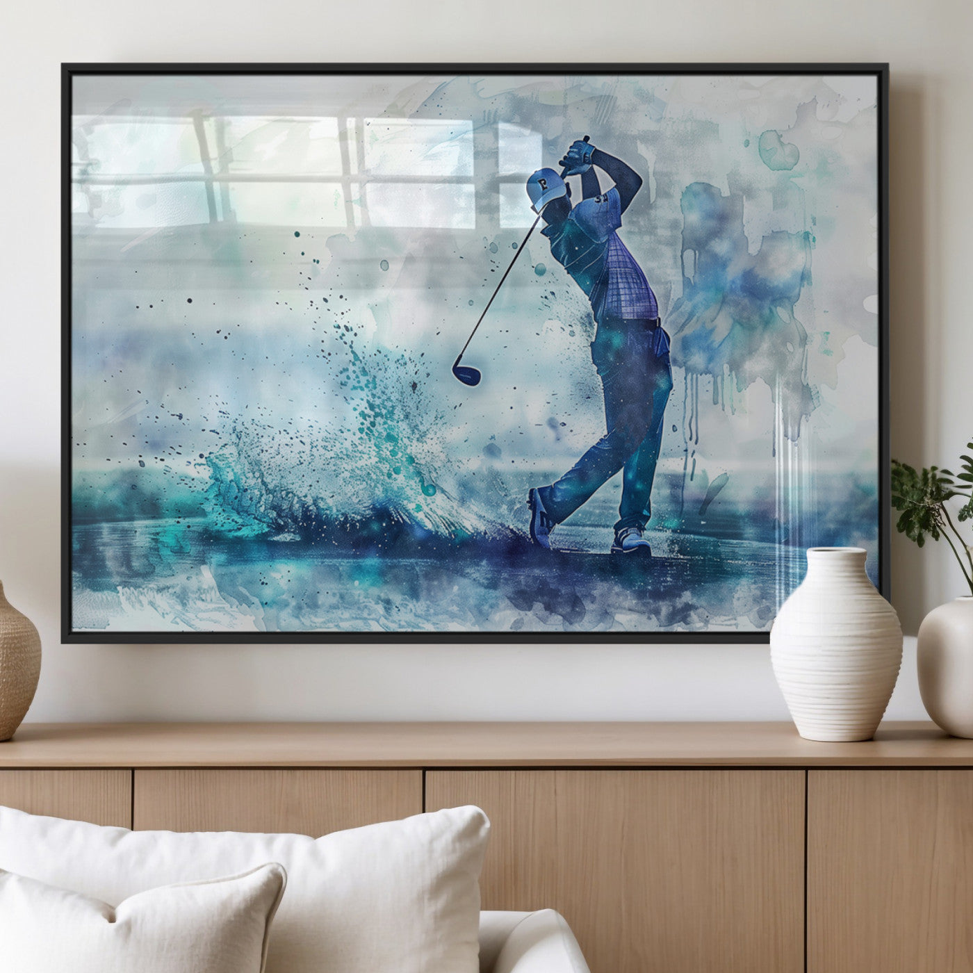 MGV-FP-60X30-3P - Golf Swing Wall Art Canvas Print - Sports-Inspired Watercolor Decor - Ready to Hang