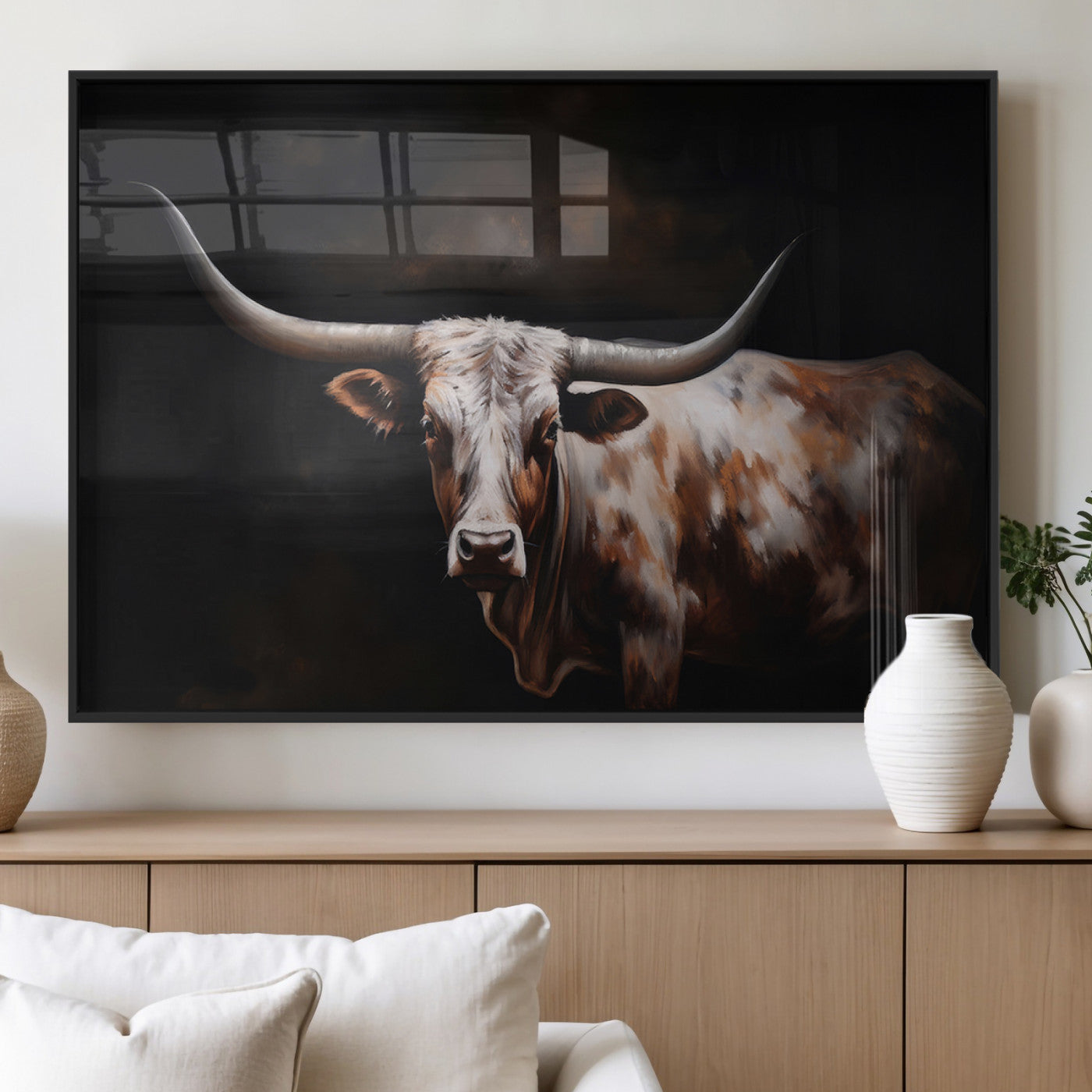 82543-MGV-FP-60X30-3P_Black-Texas Longhorn Wall Art Canvas Print | Western Ranch Decor | Bold Rustic Cattle Artwork | Ready to