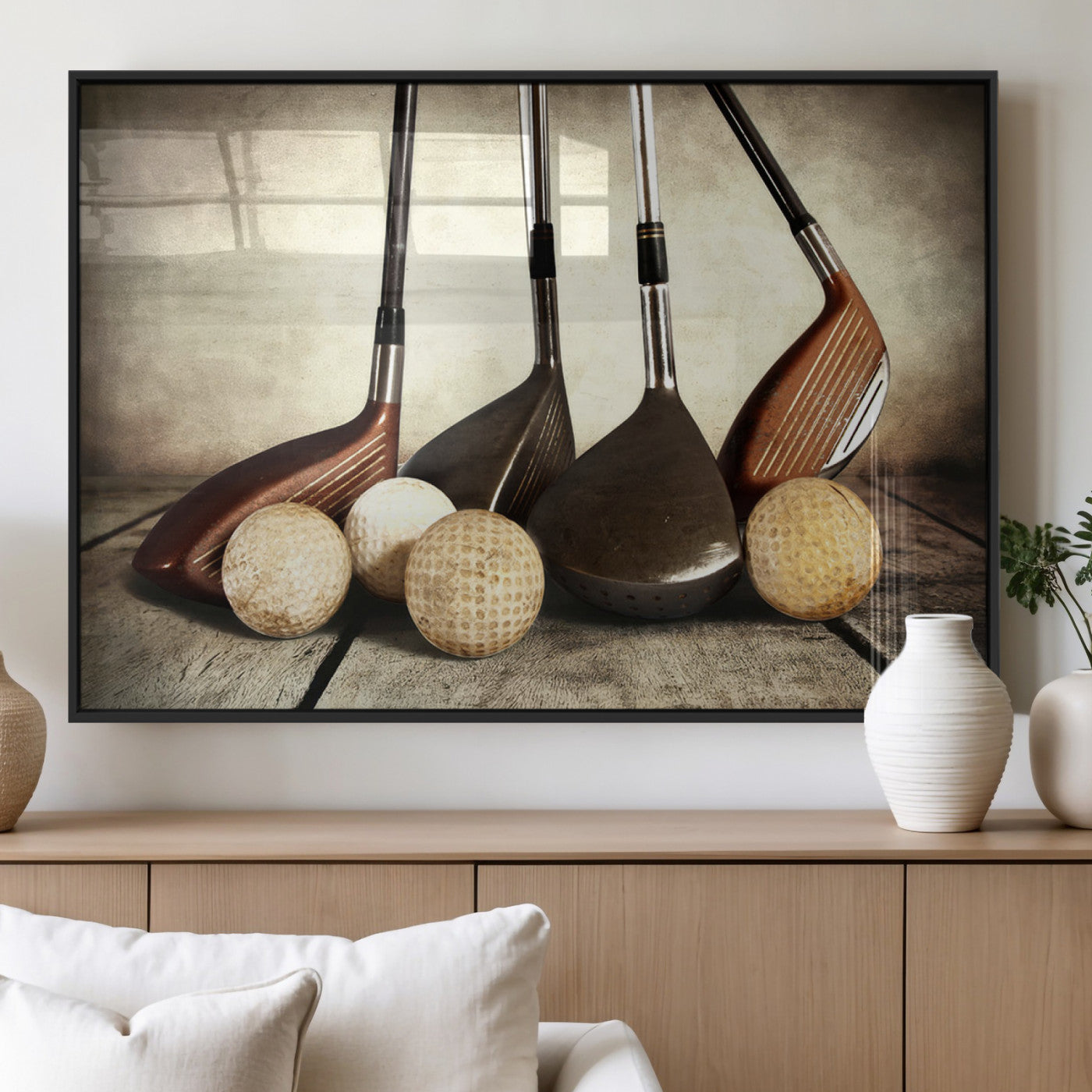 MGV-FP-60X30-3P - Vintage Golf Ball Art | Golf Decor for Man Cave or Office | Ready to Hang and Framed