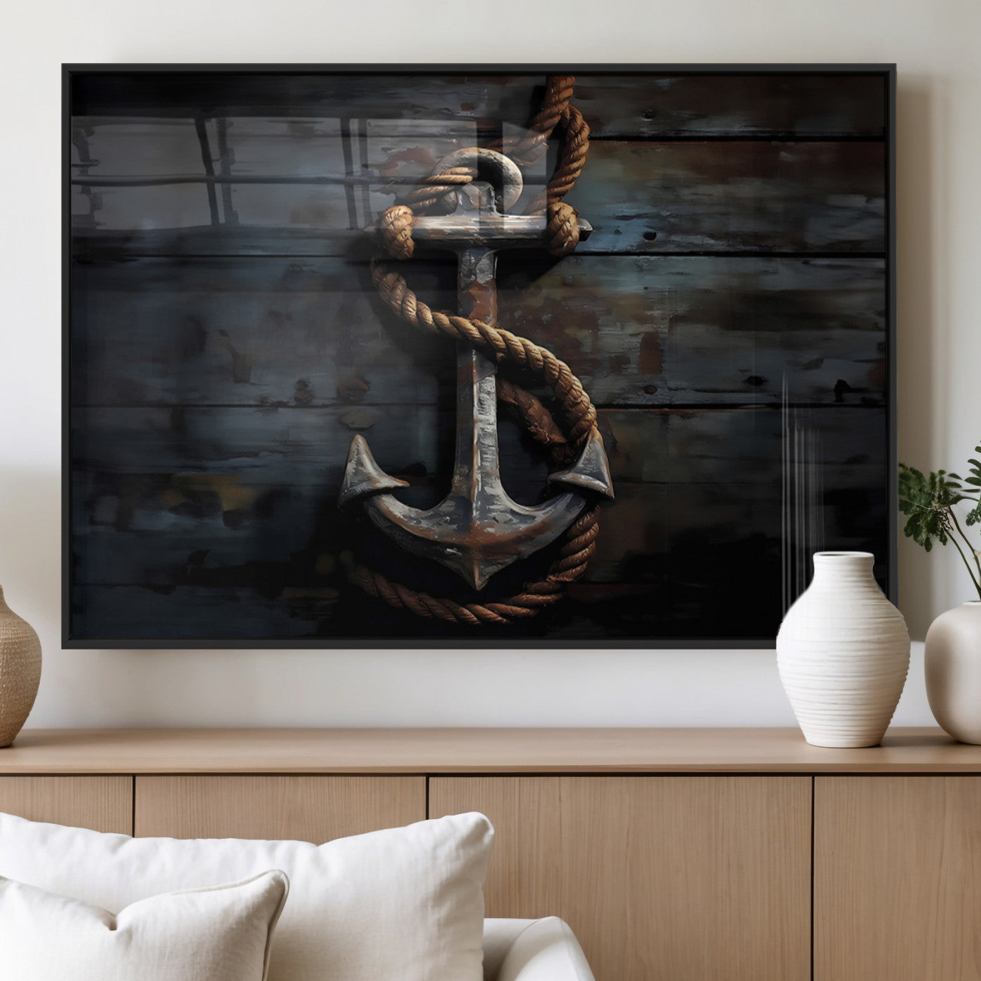 MGV-FP-60X30-3P - 3 Panel Grunge Abstract Anchor Wall Art Canvas Print Set