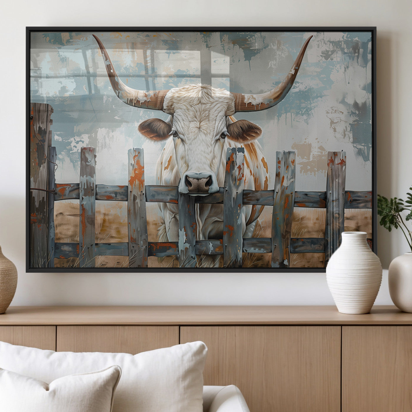 MGV-FP-60X30-3P - Vintage Cow Wall Art Canvas Print for Farmhouse Wall Decor Theme, Cattle Wall Art Print