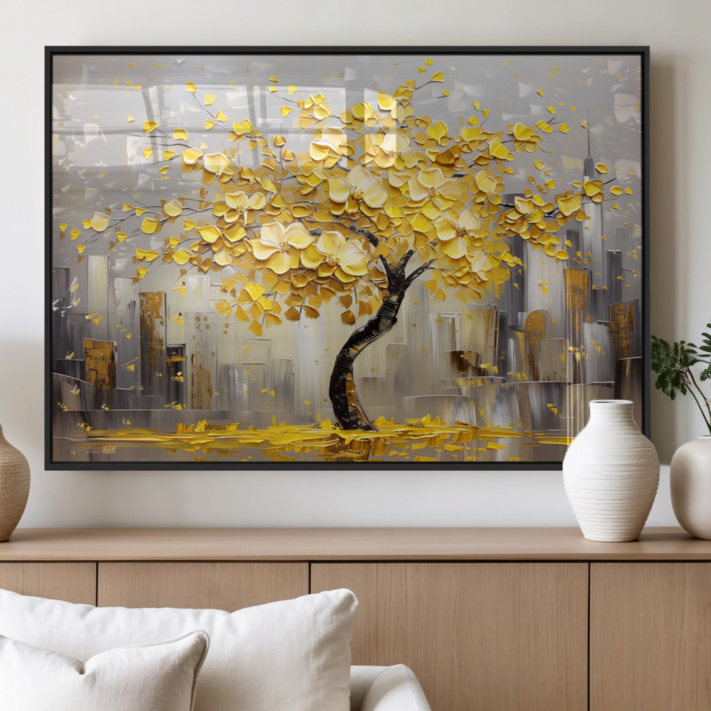 45538-MGV-FP-36X24-3P_Black-Golden Tree Canvas Print | Abstract Wall Art for Modern Homes | Ready to Hang Framed Artwork