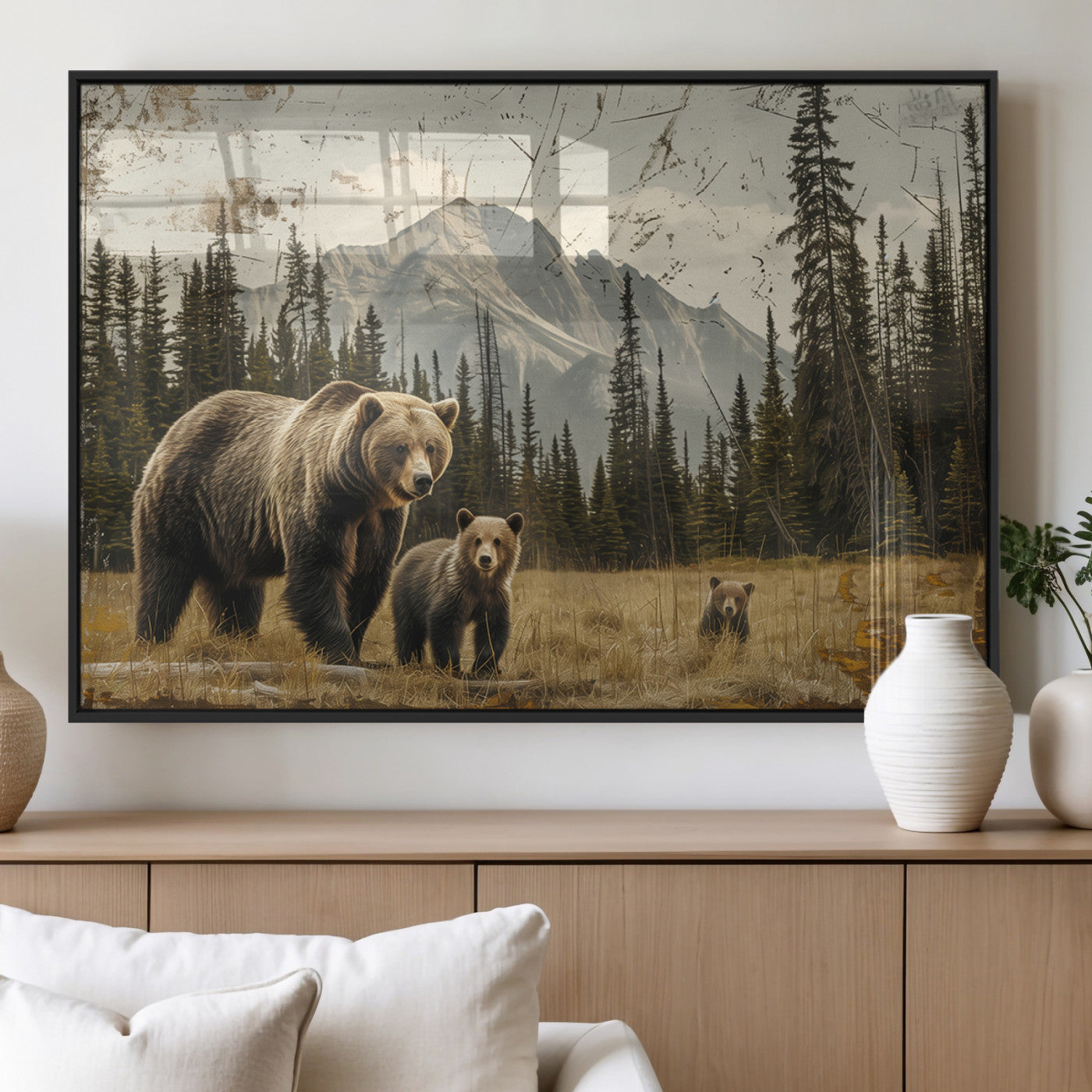 MGV-FP-60X30-3P - Rustic Grizzly 399 Bear Family Wall Art Canvas Print
