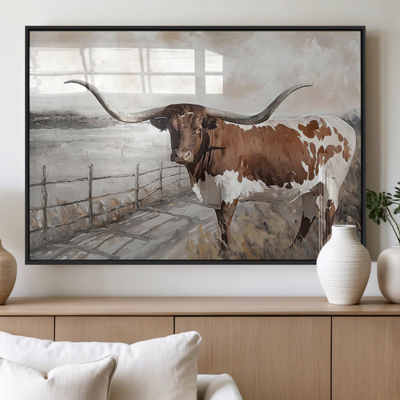 57340-MGV-FP-60X30-3P_Black-Vintage Texas Cow Wall Art Canvas Print, Rustic Longhorn Wall Art | Canvas Print for Farmhouse Decor