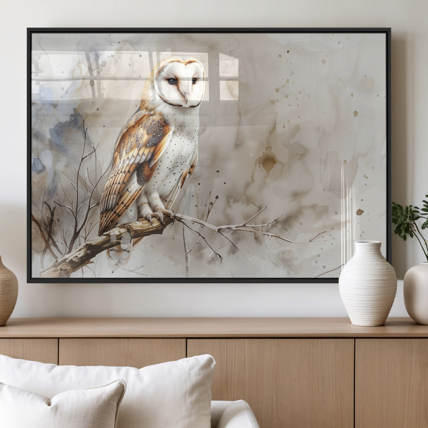 MGV-FP-60X30-3P - Barn Owl Wall Art | Watercolor Canvas Print | Perfect for Farmhouse Wall Decor | Ready to Hang