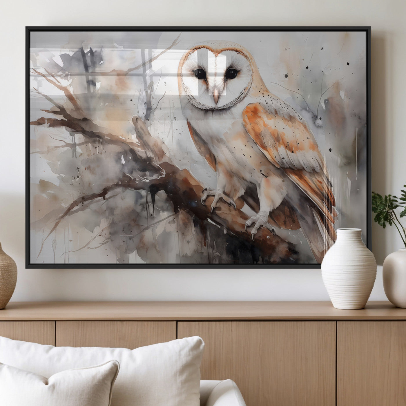 MGV-FP-60X30-3P - Barn Owl Wall Art | Watercolor Barn Owl Canvas Print | Perfect for Farmhouse Wall Decor | Ready to