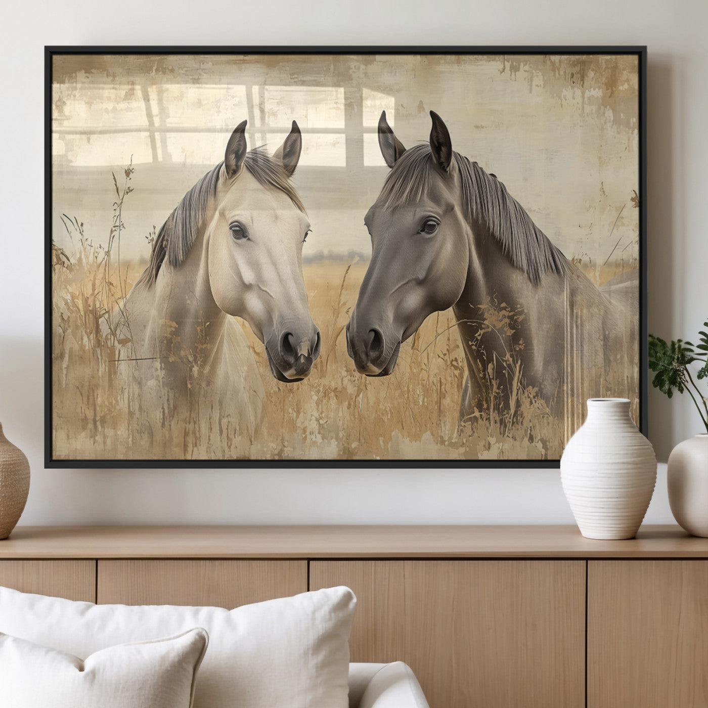 MGV-FP-60X30-3P - Chines Ink Style Grunge Horses Wall Art Canvas Print