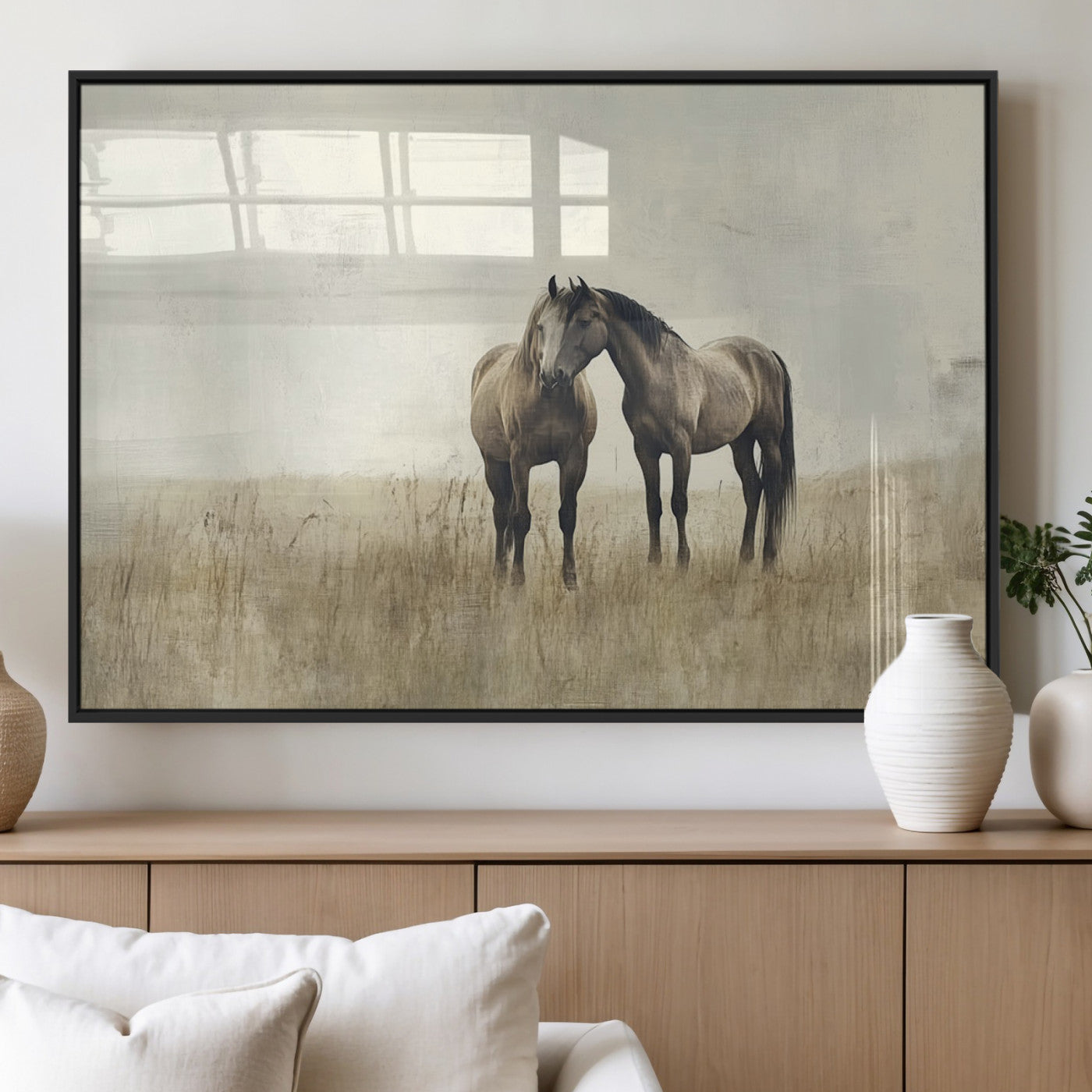 MGV-FP-60X30-3P - Chines Style Grunge Horses Wall Art Canvas Print