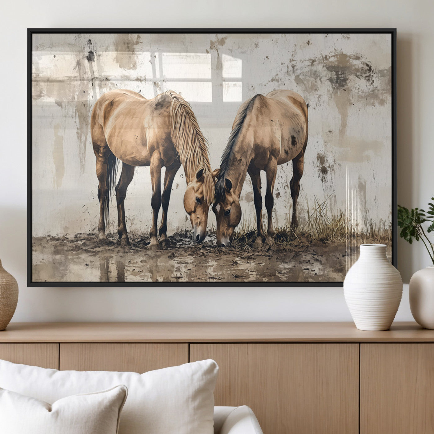 MGV-FP-60X30-3P - Vintage Horses Wall Art | Ready to Hang and Framed Triptych | Western Farmhouse Wall Decor for