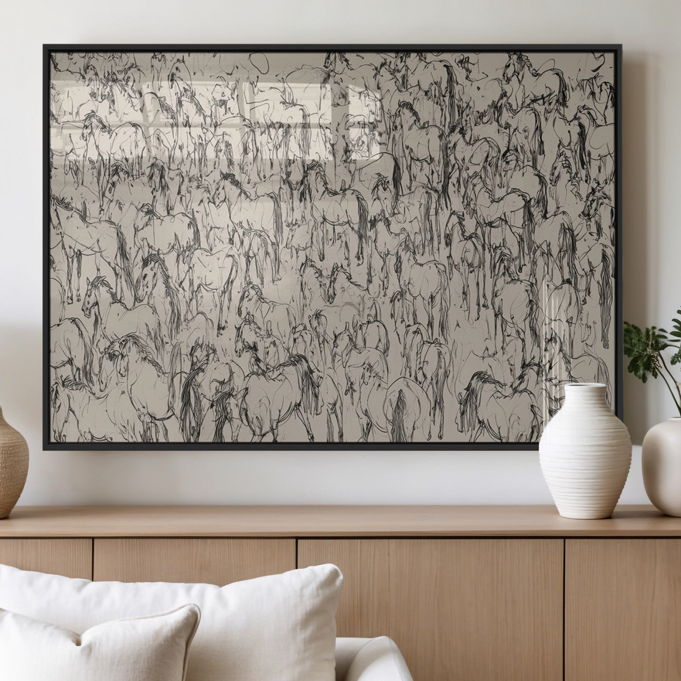 25718-MGV-FP-60X30-3P_Black-Abstract Horse Sketch Wall Art | Ready to Hang and Framed | Farmhouse Wall Decor for Living Room or
