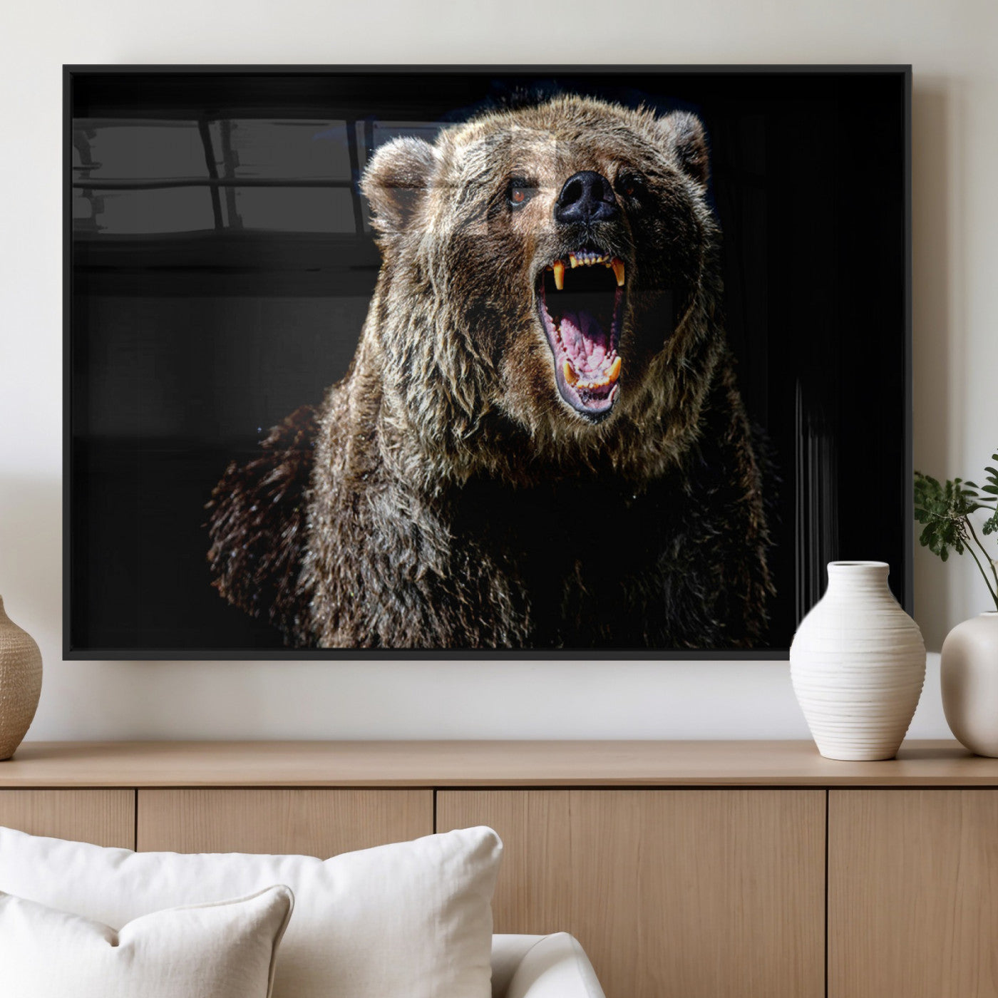 MGV-FP-60X30-3P - Grizzly Bear Canvas Print | Wildlife Wall Art for Cabin Decor | Ready to Hang Framed