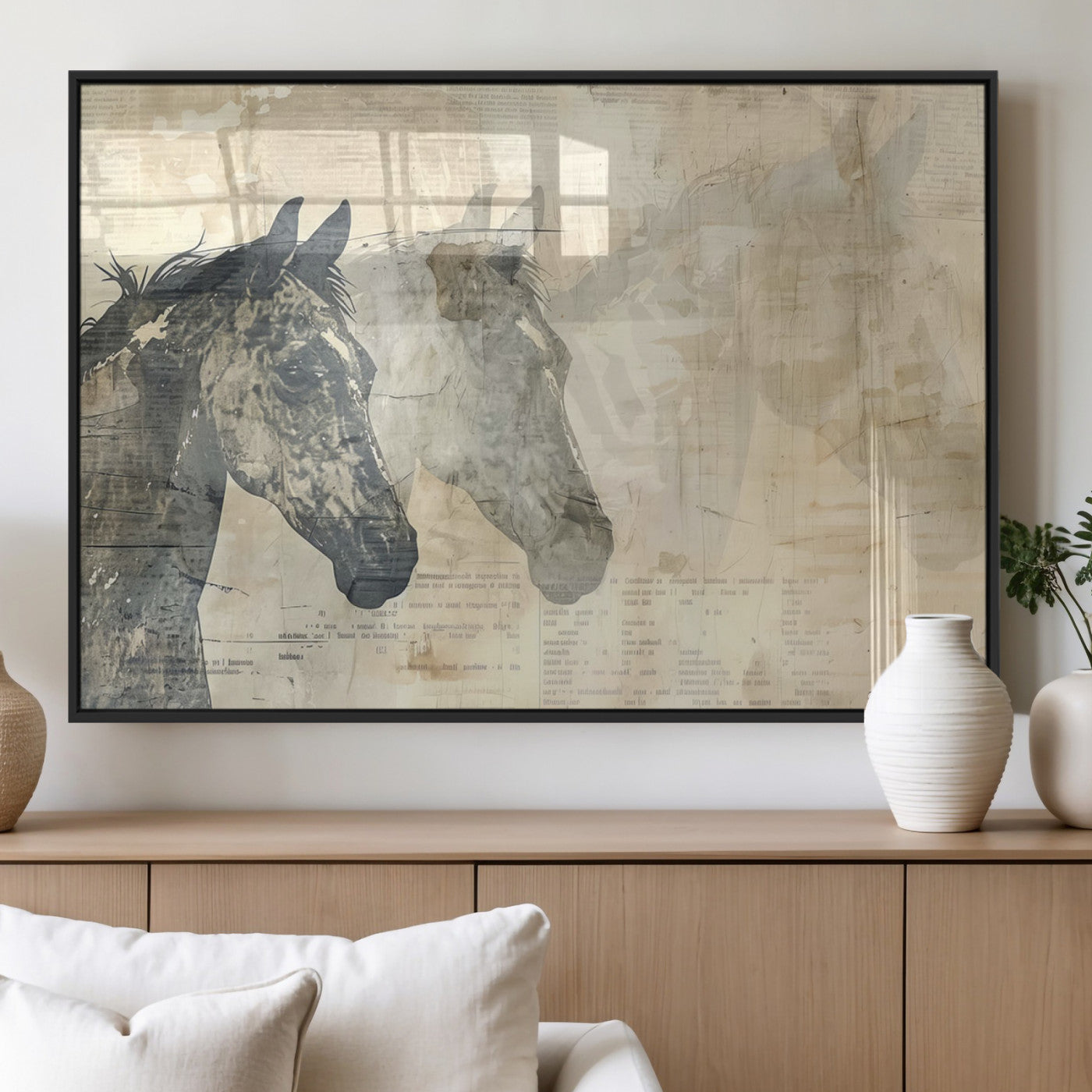 MGV-FP-60X30-3P - Abstract Horse Canvas Print | Modern Farmhouse Wall Art | Ready to Hang Framed