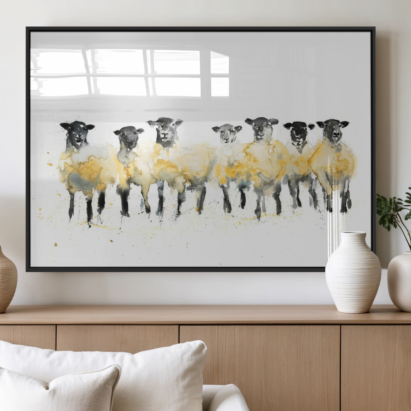 MGV-FP-60X30-3P - Farmhouse Wall Art Sheep Print | Ready to Hang Framed Canvas | Rustic Barn Decor
