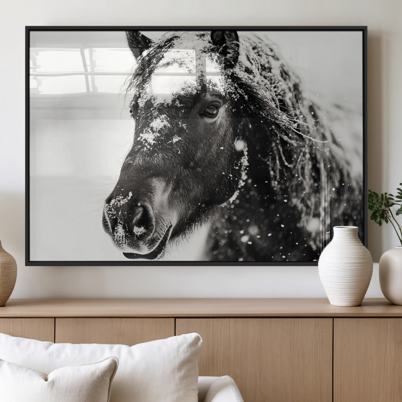 MGV-FP-36X24-3P - Framed Black and White Horse Wall Art | Ready to Hang and Framed | Farmhouse and Western Wall Decor