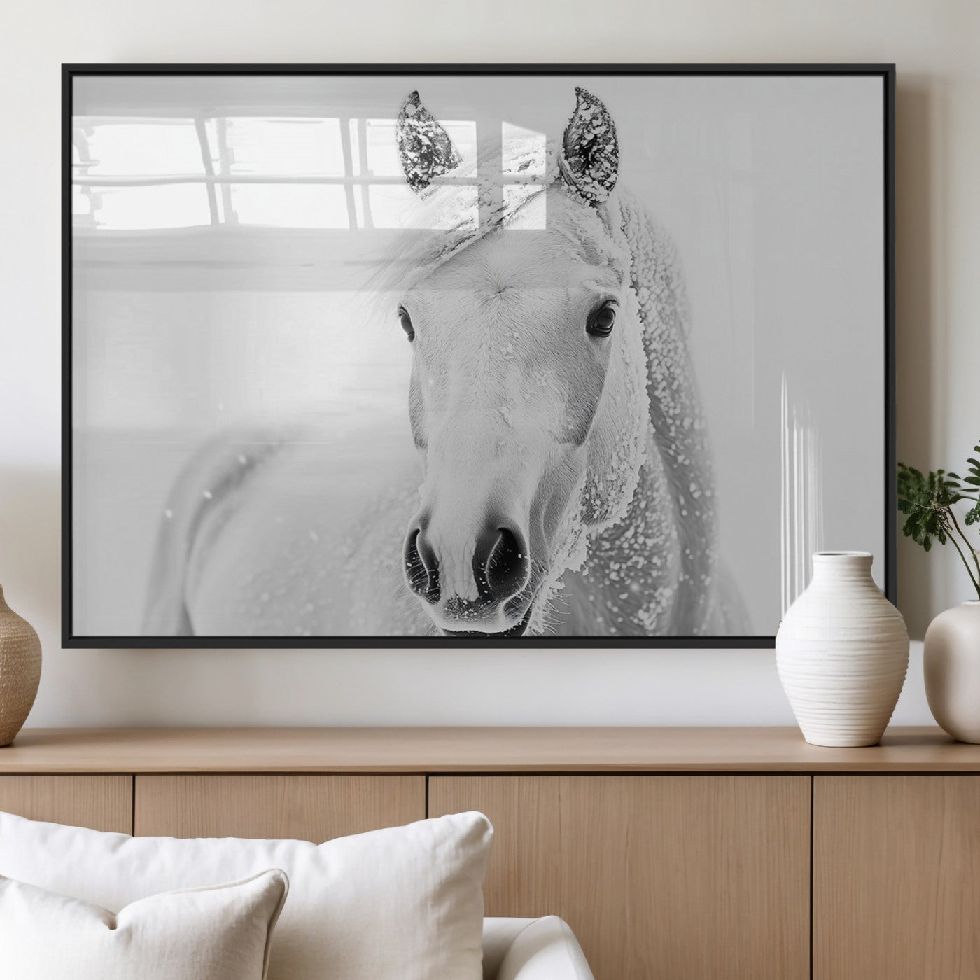 MGV-FP-60X30-3P - Majestic White Horse Wall Art | Ready to Hang and Framed | Farmhouse Wall Decor for Living Room