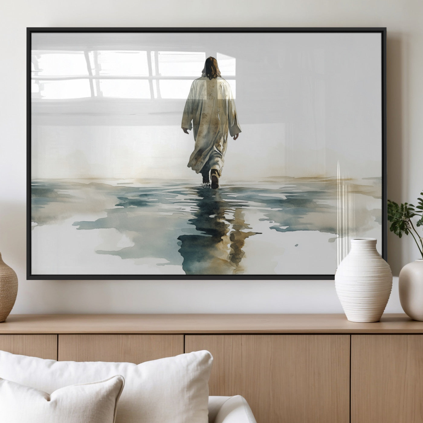 MGV-FP-60X30-3P - Abstract Jesus Wall Art Canvas Print, Christian Wall Art, Jesus Christ Walking