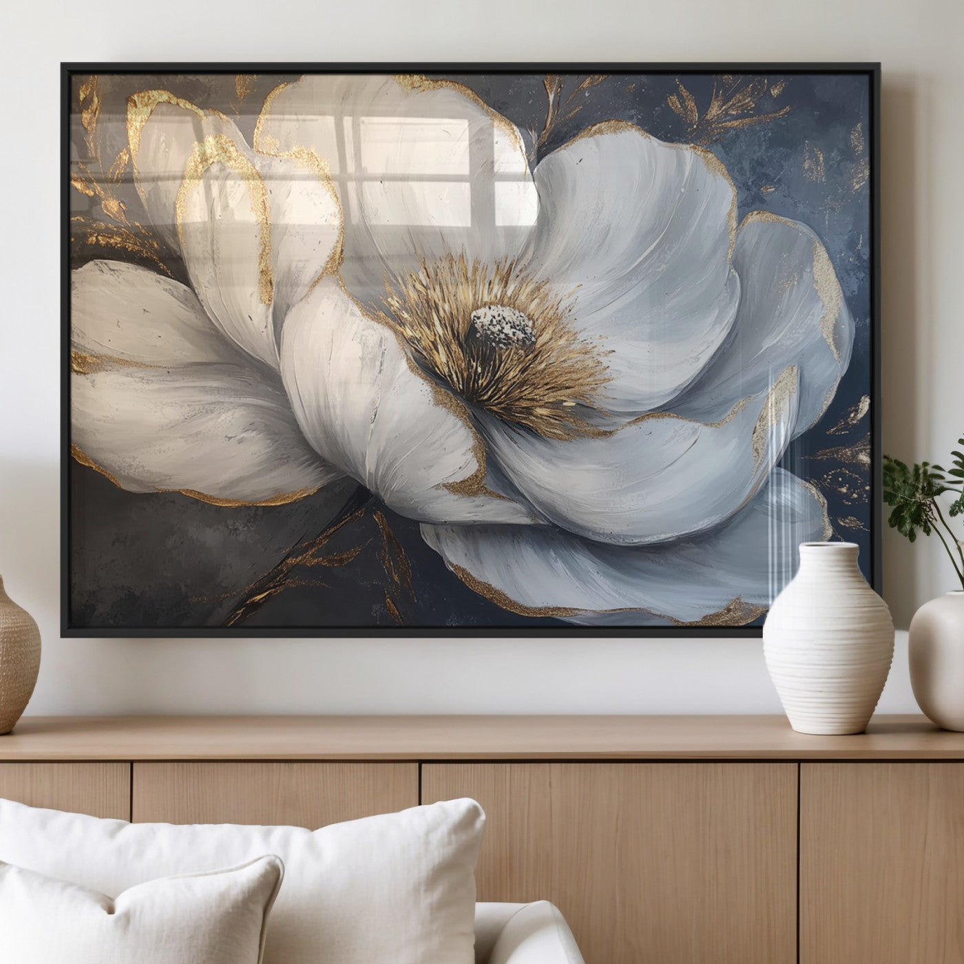 MGV-FP-36X24-3P - White Magnolia Flower Wall Art Canvas Print | Abstract Floral Wall Decor | Elegant Bloom Artwork |